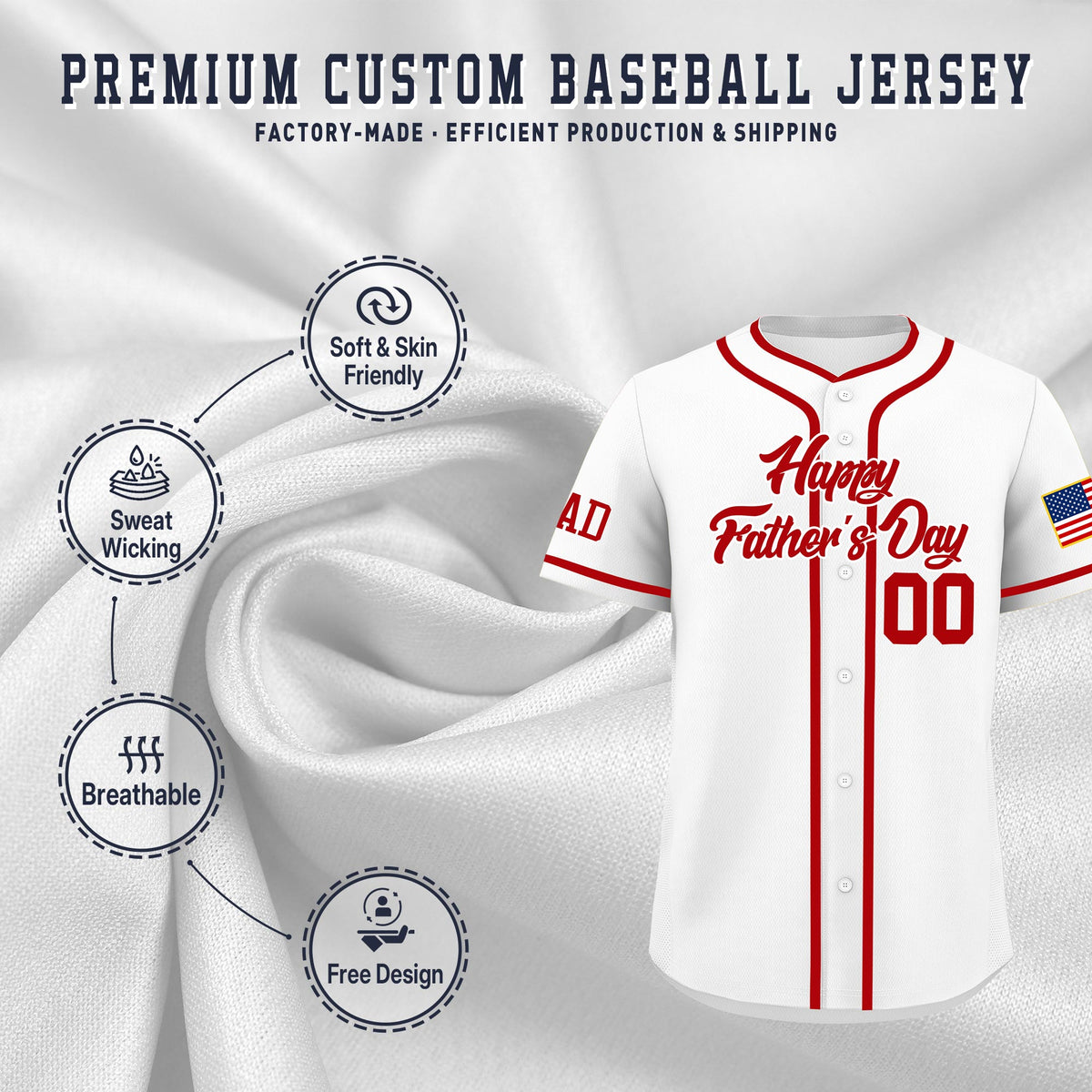 Custom White Red Classic Style Father's Day Quick Dry Baseball Jersey| KXKSHOP