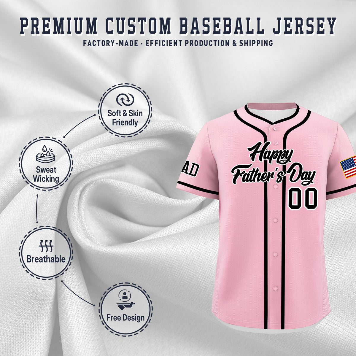 Custom Light Pink Black White Classic Style Father's Day Quick Dry Baseball Jersey| KXKSHOP