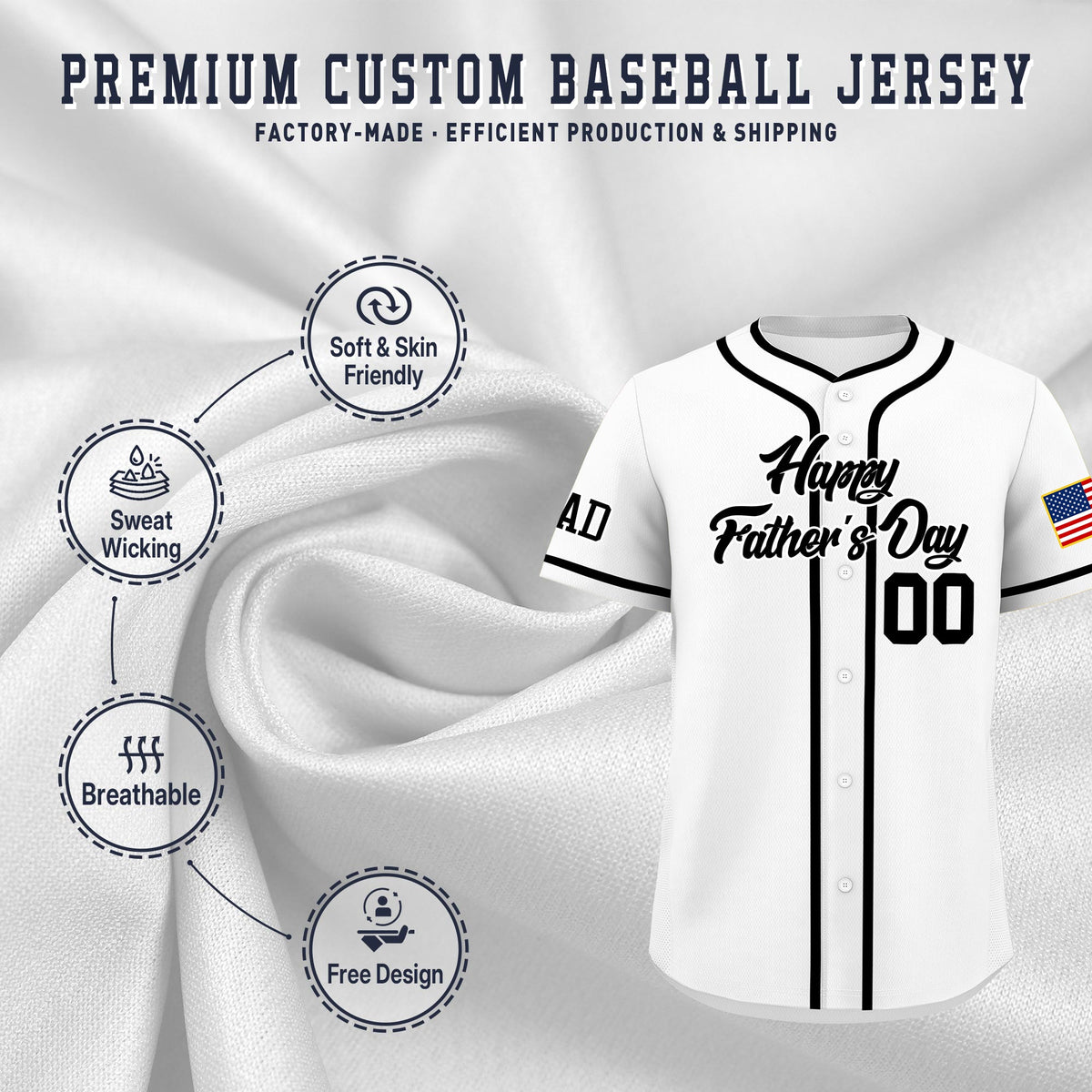Custom White Black Classic Style Father's Day Quick Dry Baseball Jersey| KXKSHOP