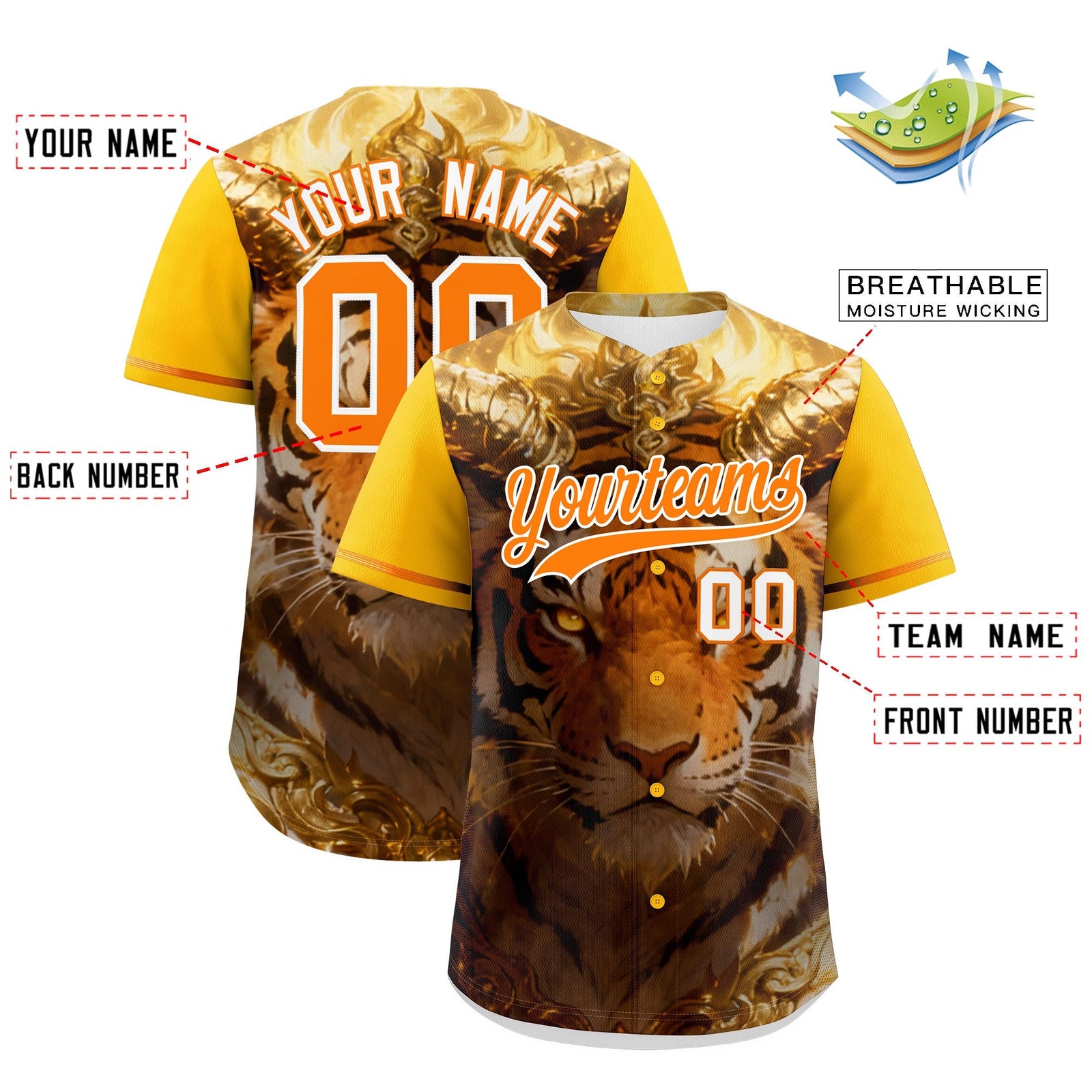 Custom Yellow Orange White Tiger Animal Series Personalization Graffiti Pattern Baseball Jersey| KXKSHOP