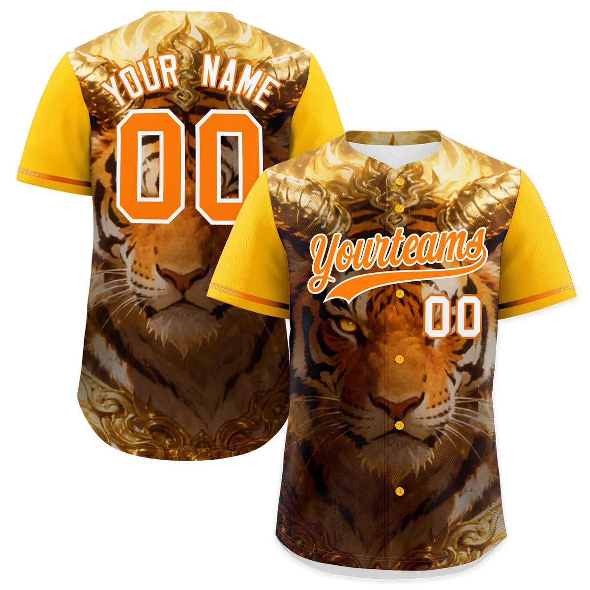 Custom Yellow Orange White Tiger Animal Series Personalization Graffiti Pattern Baseball Jersey| KXKSHOP
