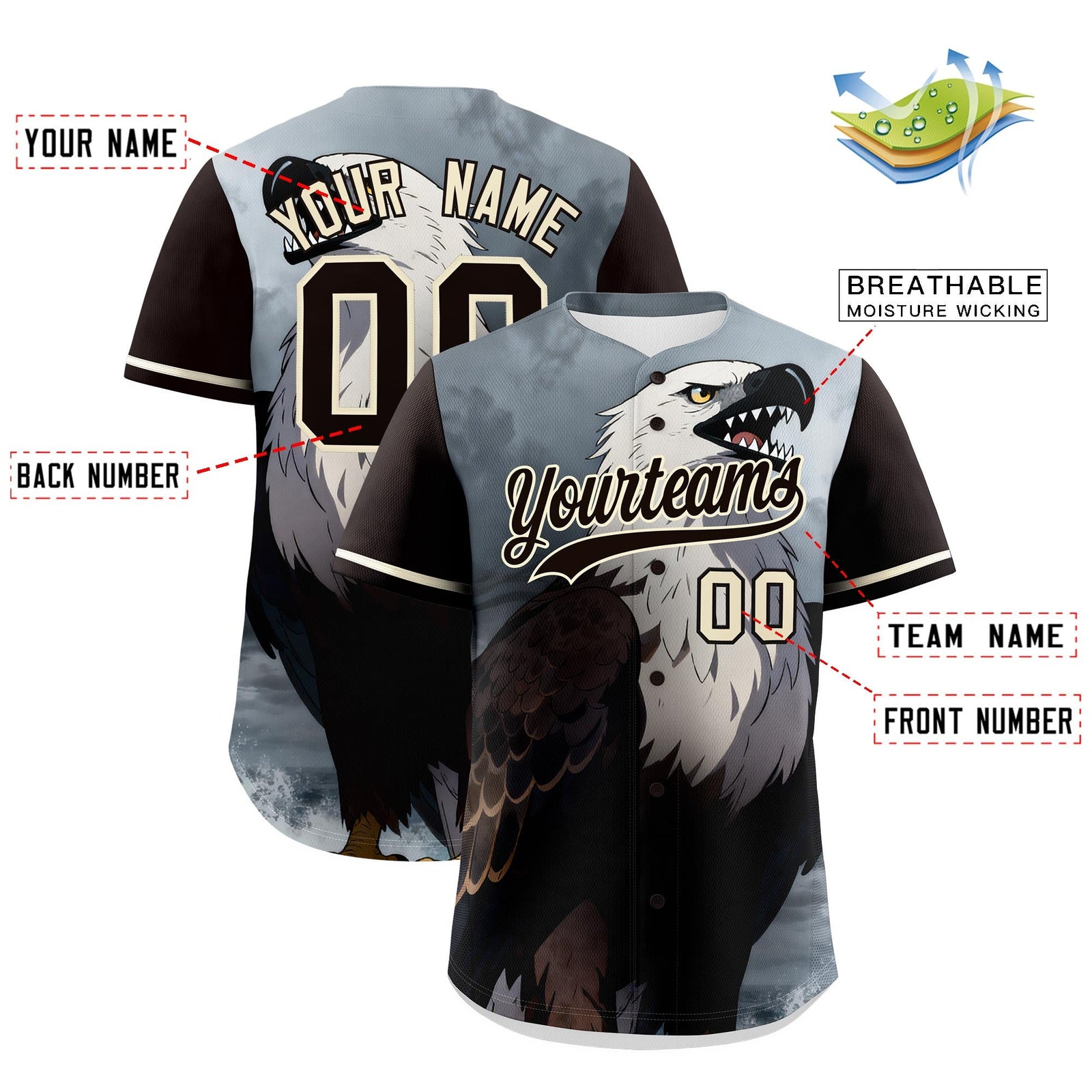 Custom Cream Brown Eagle Animal Series Personalization Graffiti Pattern Baseball Jersey| KXKSHOP