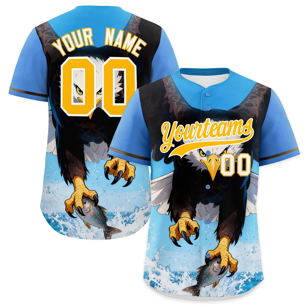 Custom Powder Blue Yellow White Eagle Animal Series Personalization Graffiti Pattern Baseball Jersey| KXKSHOP