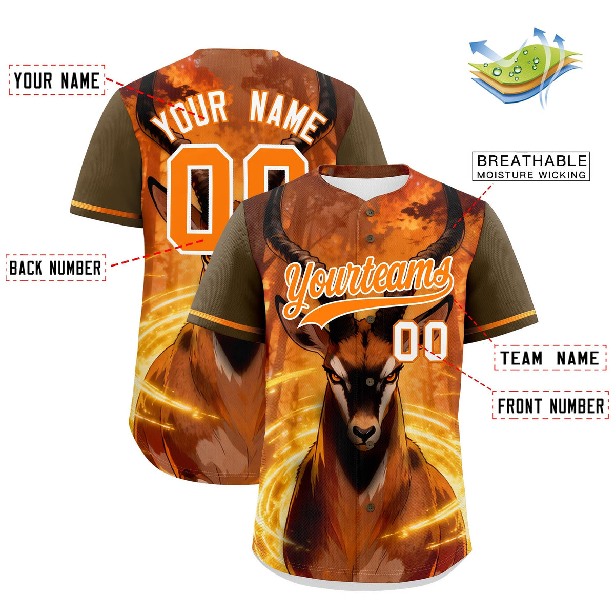 Custom Light Brown Orange White Deer Animal Series Personalization Graffiti Pattern Baseball Jersey| KXKSHOP