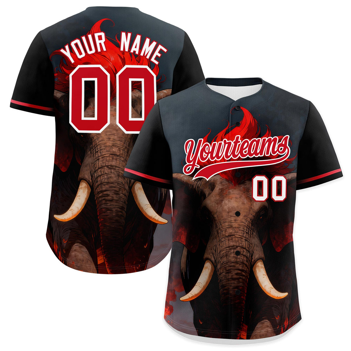 Custom Black White Red Elephant Animal Series Personalization Graffiti Pattern Baseball Jersey| KXKSHOP