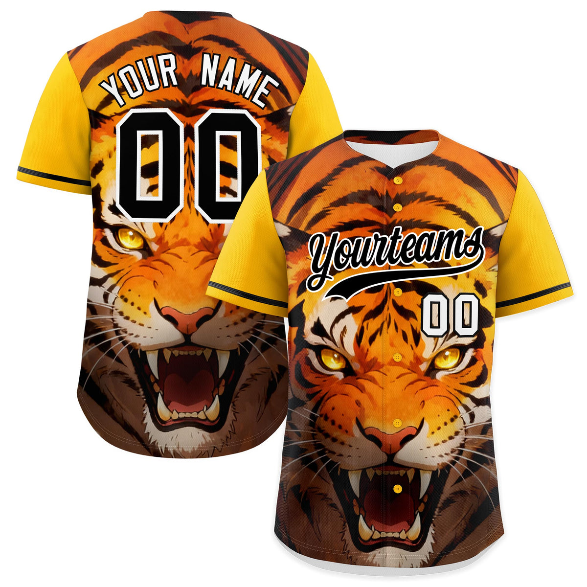 Custom Yellow Black White Tiger Animal Series Personalization Graffiti Pattern Baseball Jersey| KXKSHOP