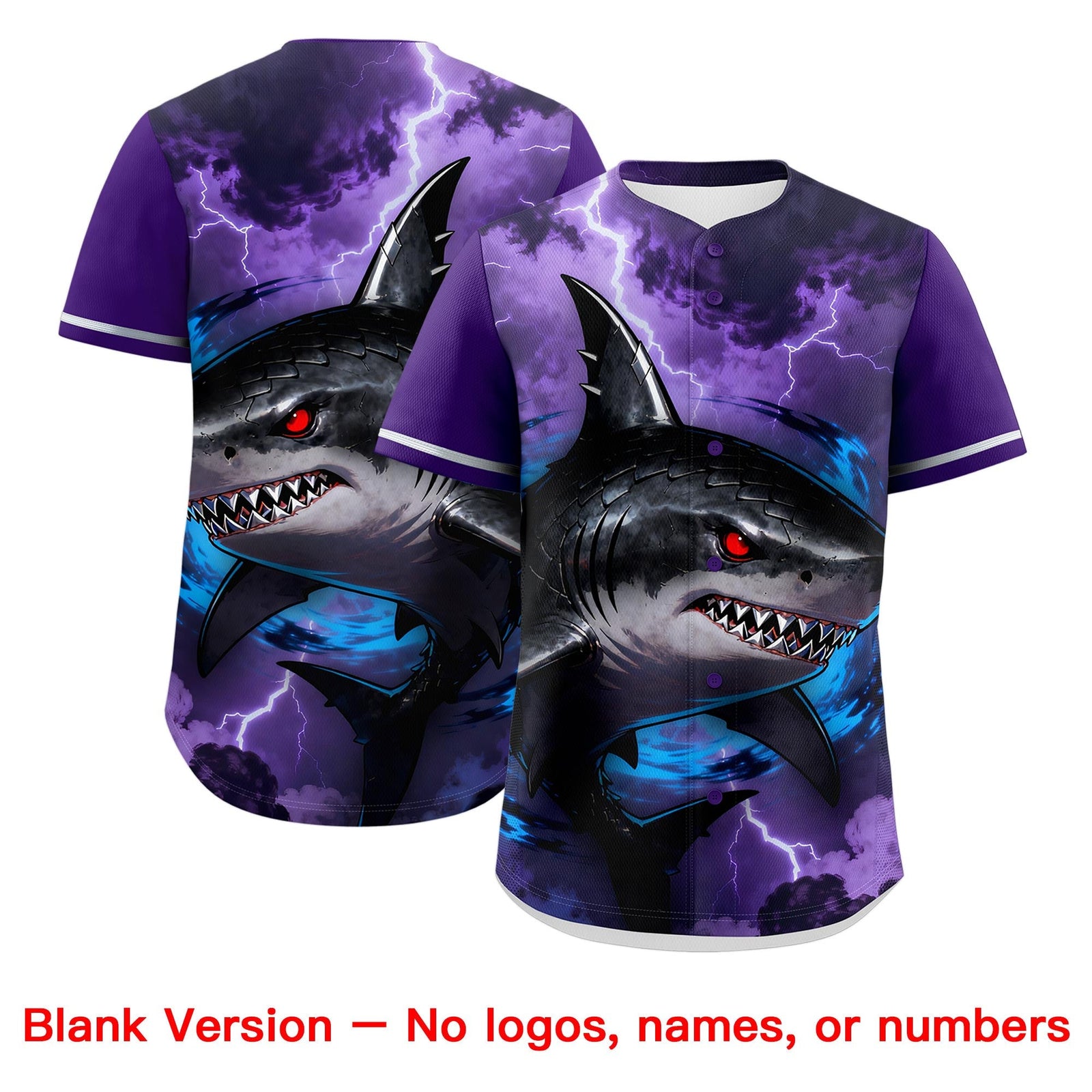 Custom Purple Gray White Shark Animal Series Personalization Graffiti Pattern Baseball Jersey| KXKSHOP