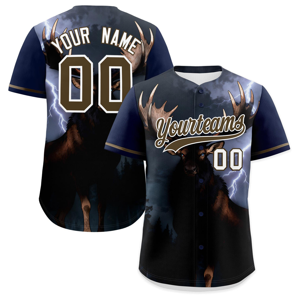 Custom Dark Blue Light Brown White Deer Animal Series Personalization Graffiti Pattern Baseball Jersey| KXKSHOP