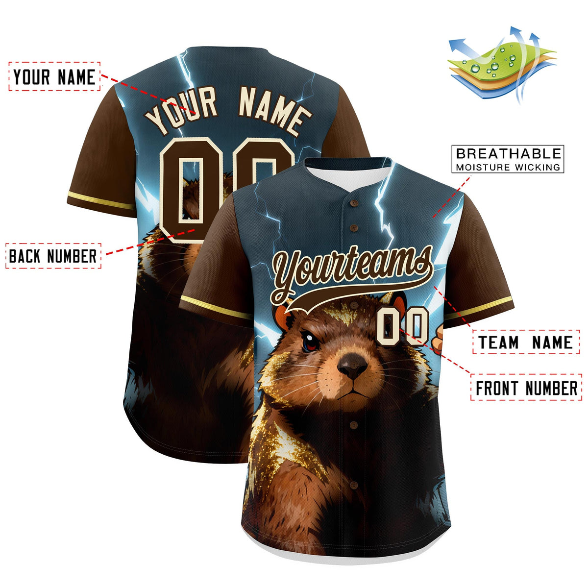 Custom Brown Cream Animal Series Personalization Graffiti Pattern Baseball Jersey| KXKSHOP