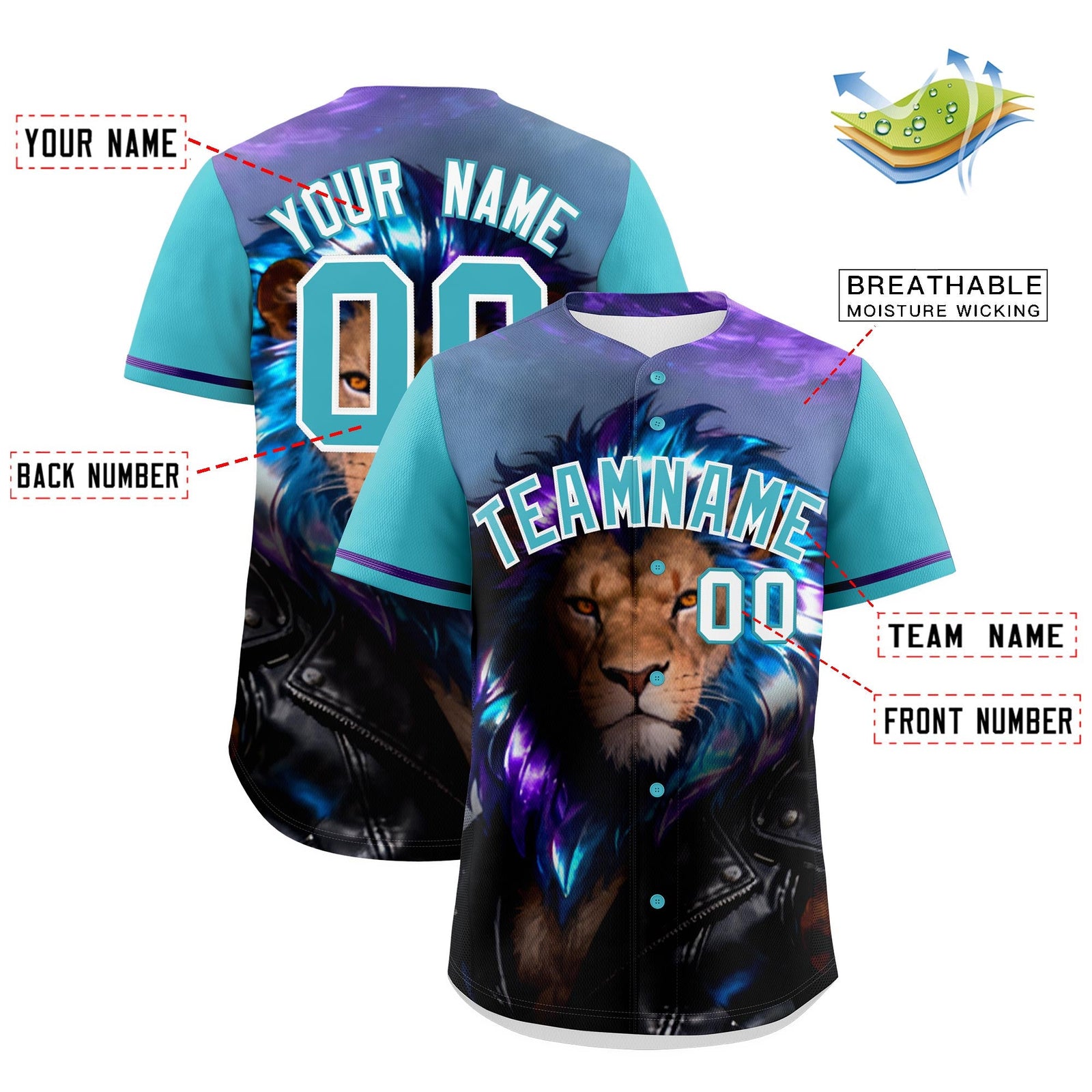 Custom Sky Blue White Lion Animal Series Personalization Graffiti Pattern Baseball Jersey| KXKSHOP