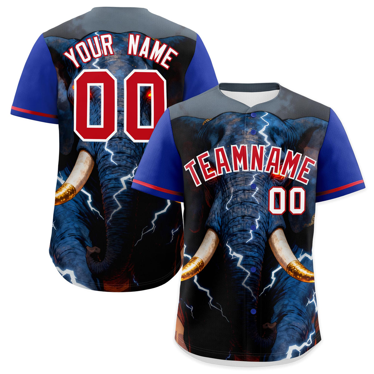 Custom Royal Blue Red White Elephant Animal Series Personalization Graffiti Pattern Baseball Jersey| KXKSHOP