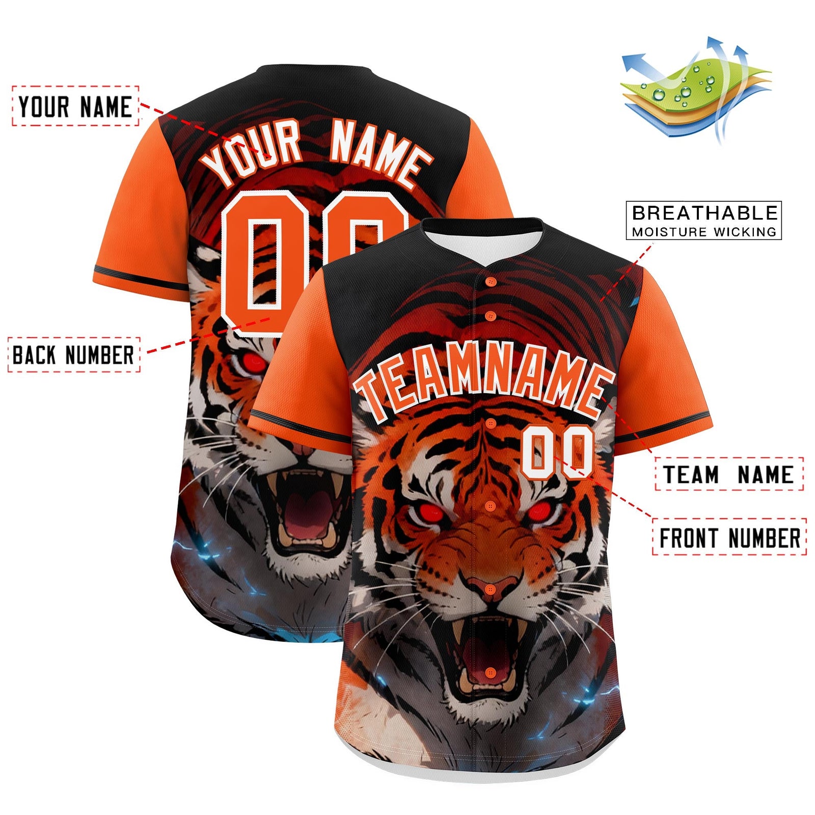 Custom Orange White Tiger Animal Series Personalization Graffiti Pattern Baseball Jersey| KXKSHOP