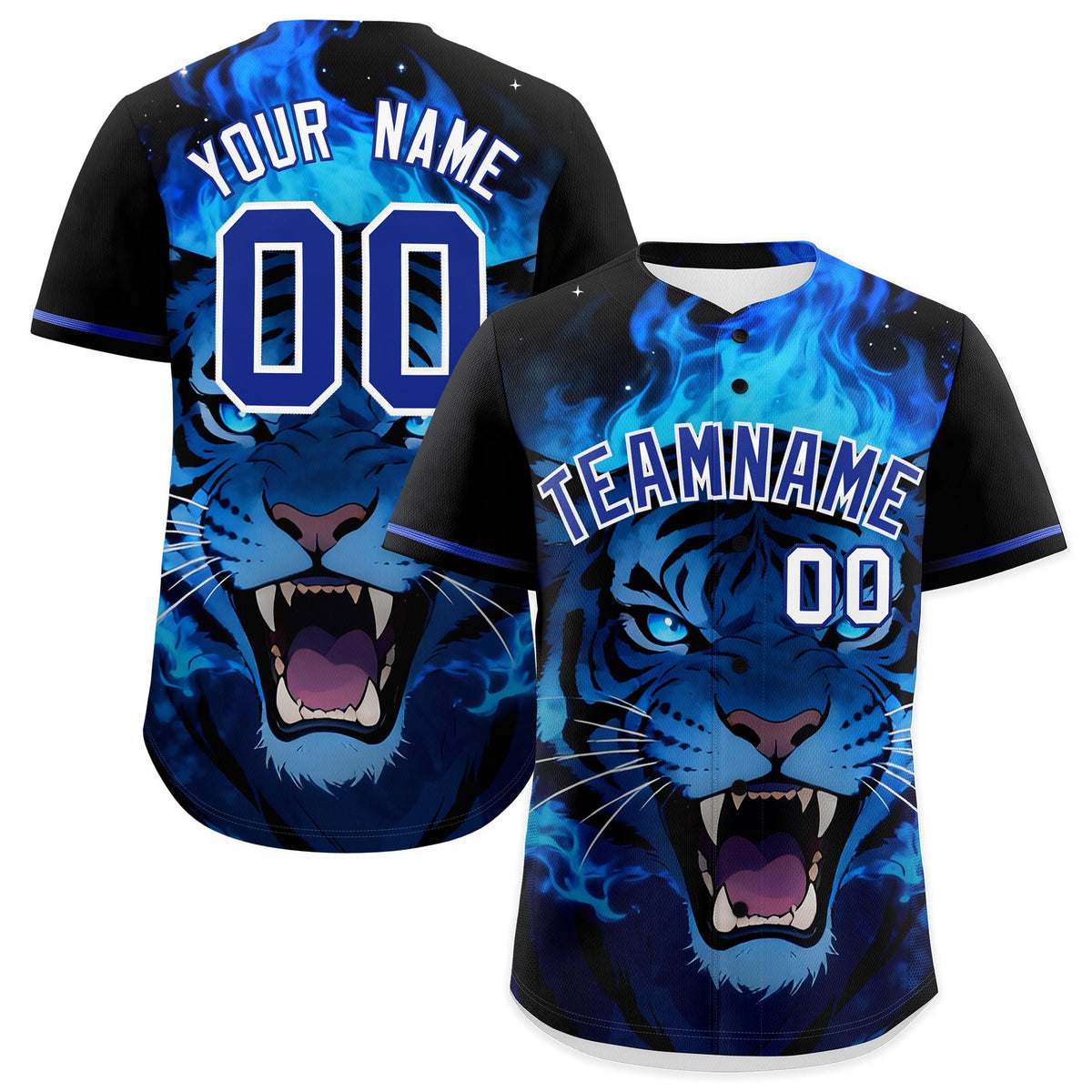 Custom Black Royal Blue White Tiger Animal Series Personalization Graffiti Pattern Baseball Jersey| KXKSHOP