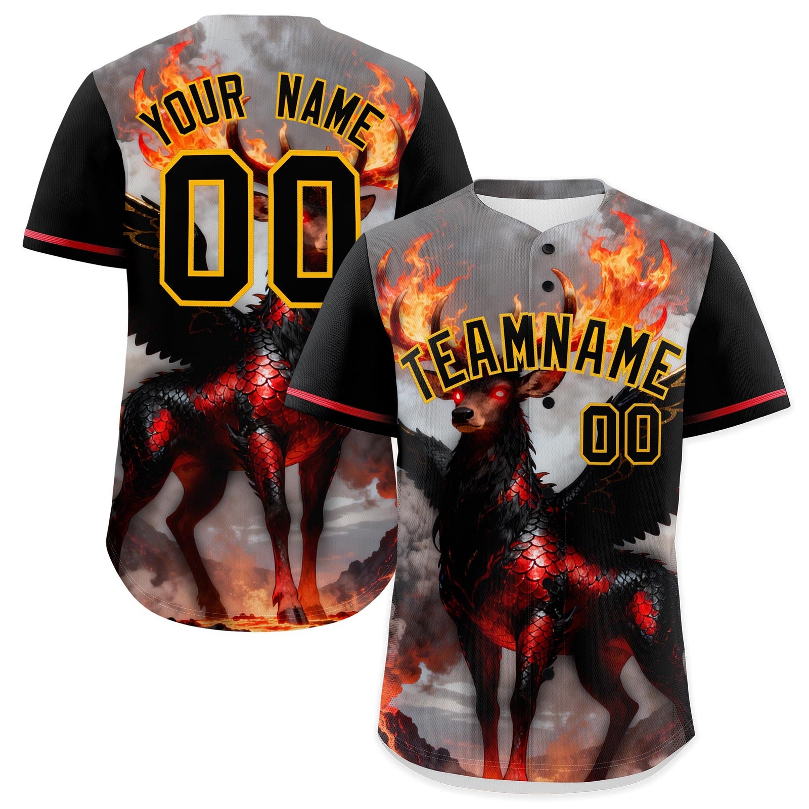 Custom Black Yellow Animal Series Personalization Graffiti Pattern Baseball Jersey| KXKSHOP