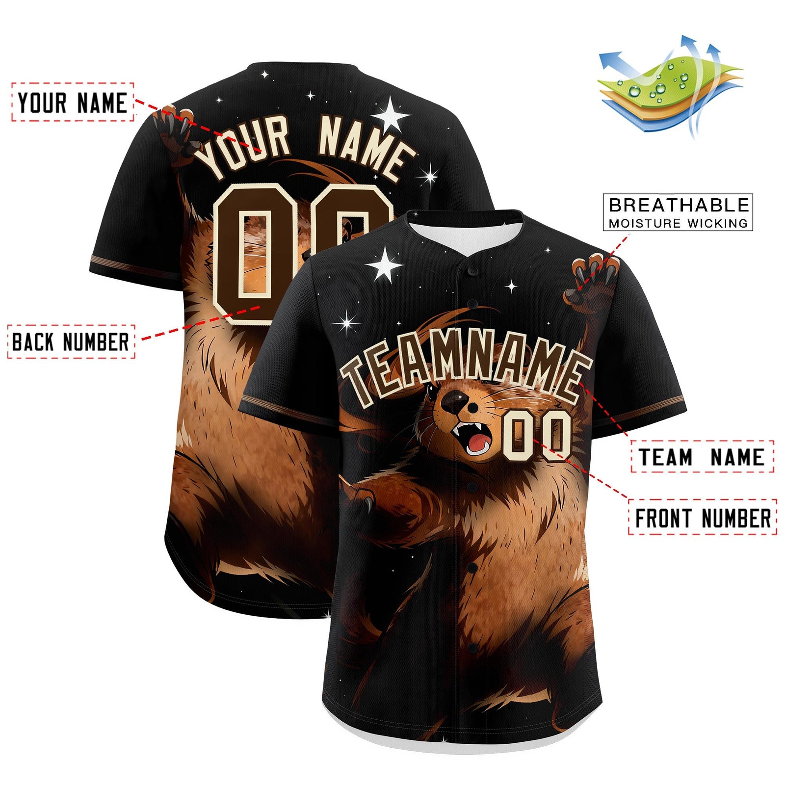 Custom Black Brown Cream Animal Series Personalization Graffiti Pattern Baseball Jersey| KXKSHOP
