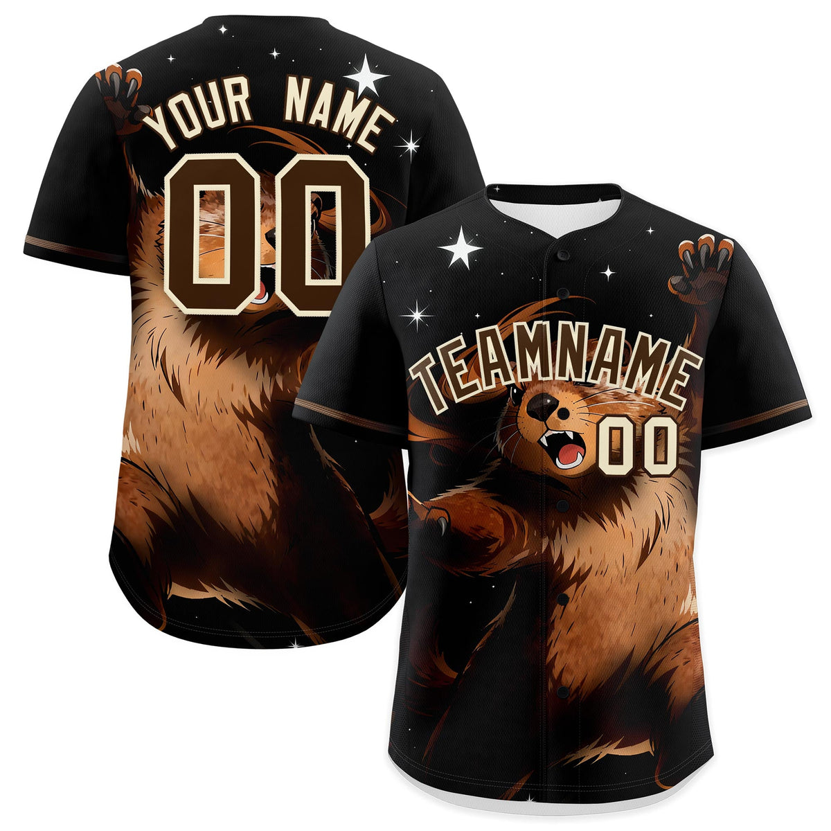 Custom Black Brown Cream Animal Series Personalization Graffiti Pattern Baseball Jersey| KXKSHOP