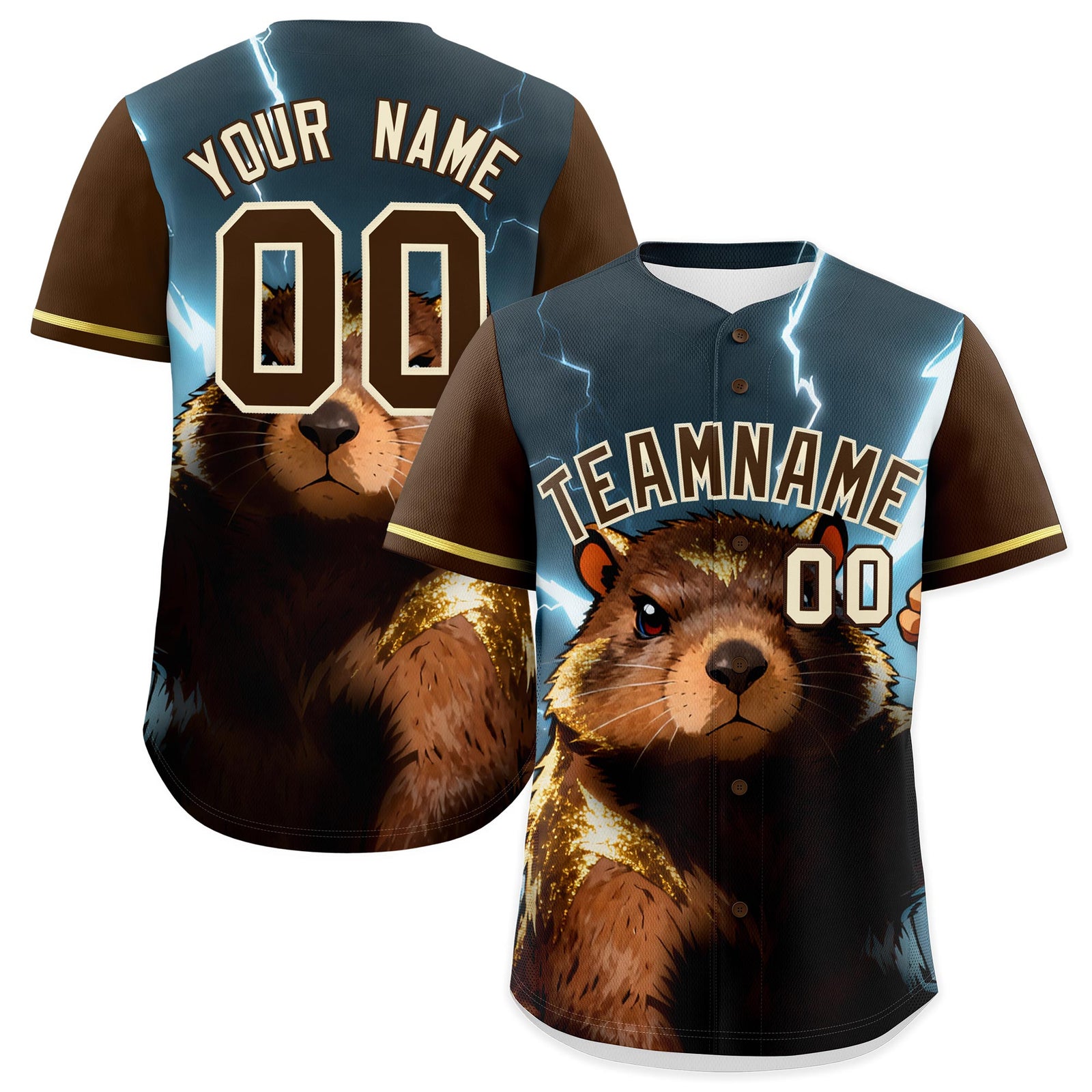 Custom Brown Cream Animal Series Personalization Graffiti Pattern Baseball Jersey| KXKSHOP