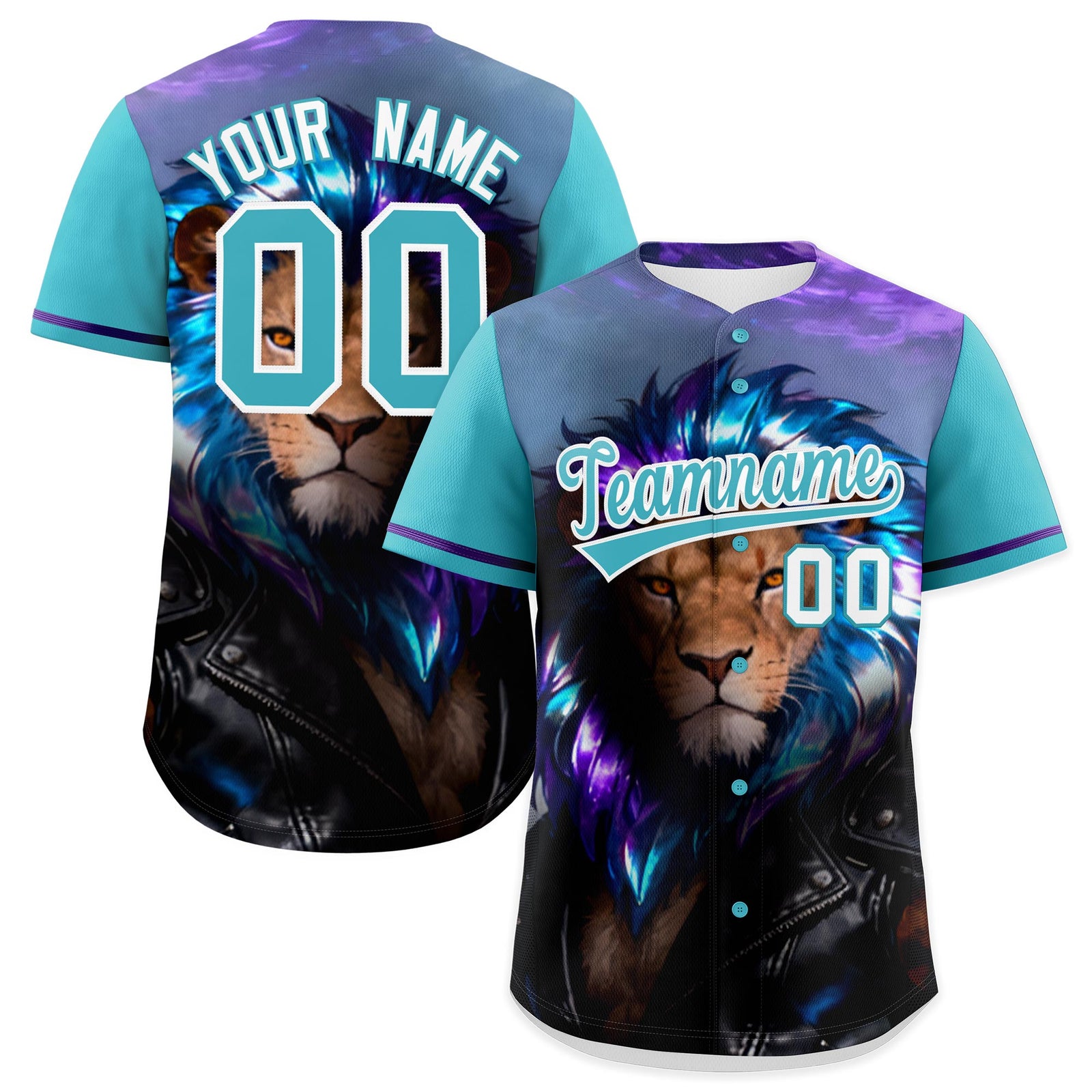 Custom Sky Blue White Lion Animal Series Personalization Graffiti Pattern Baseball Jersey| KXKSHOP