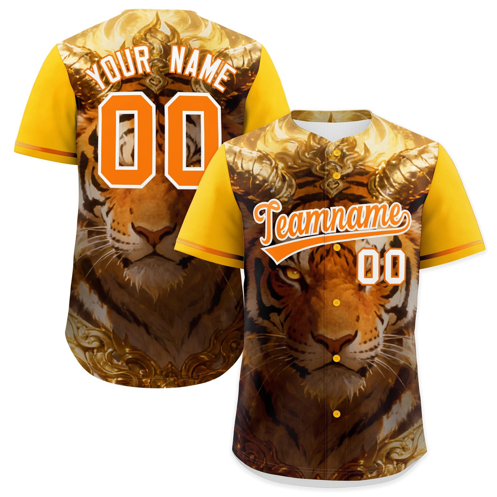 Custom Yellow Orange White Tiger Animal Series Personalization Graffiti Pattern Baseball Jersey| KXKSHOP