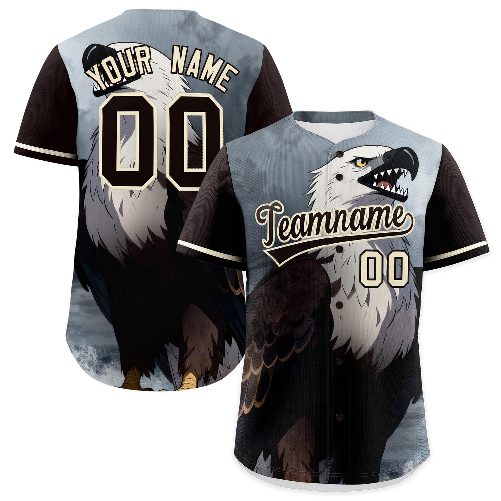 Custom Cream Brown Eagle Animal Series Personalization Graffiti Pattern Baseball Jersey| KXKSHOP