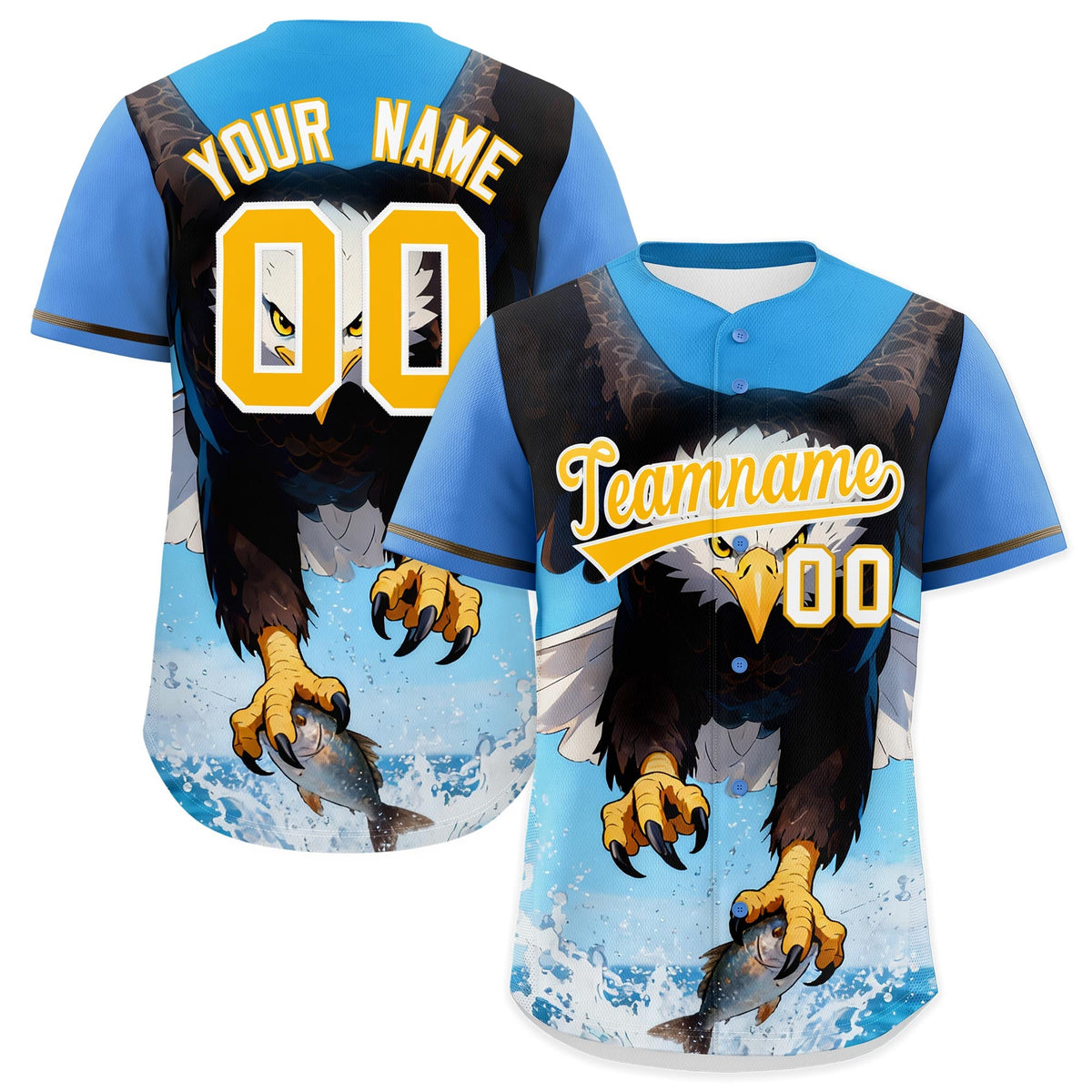 Custom Powder Blue Yellow White Eagle Animal Series Personalization Graffiti Pattern Baseball Jersey| KXKSHOP