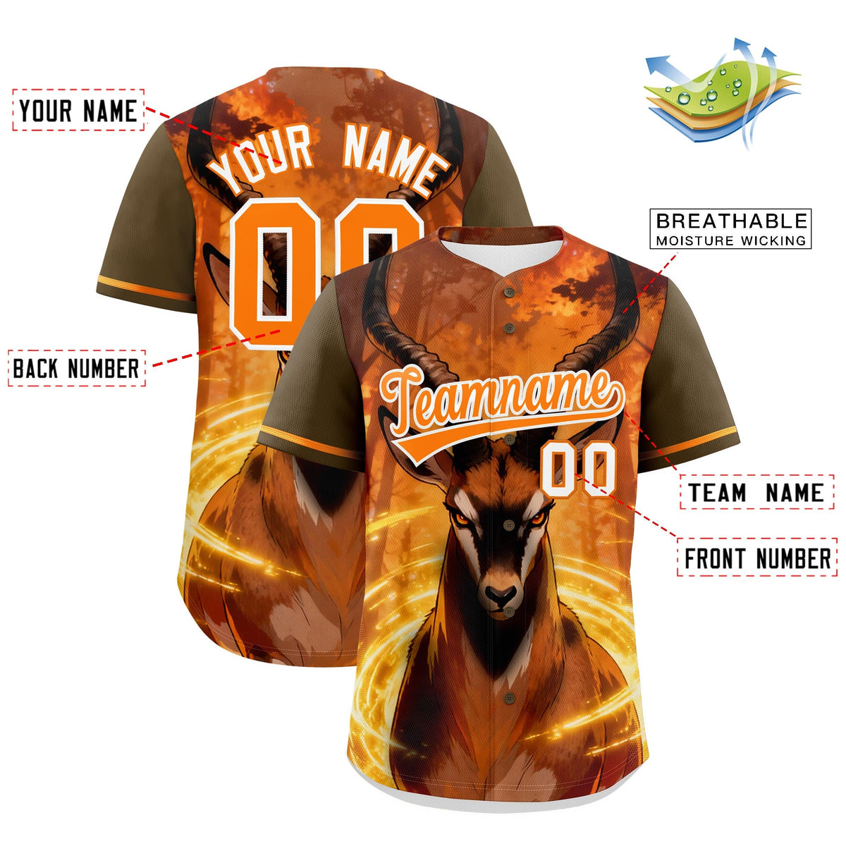 Custom Light Brown Orange White Deer Animal Series Personalization Graffiti Pattern Baseball Jersey| KXKSHOP