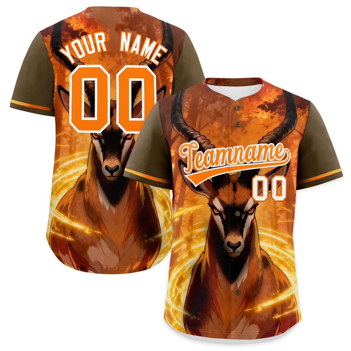 Custom Light Brown Orange White Deer Animal Series Personalization Graffiti Pattern Baseball Jersey| KXKSHOP