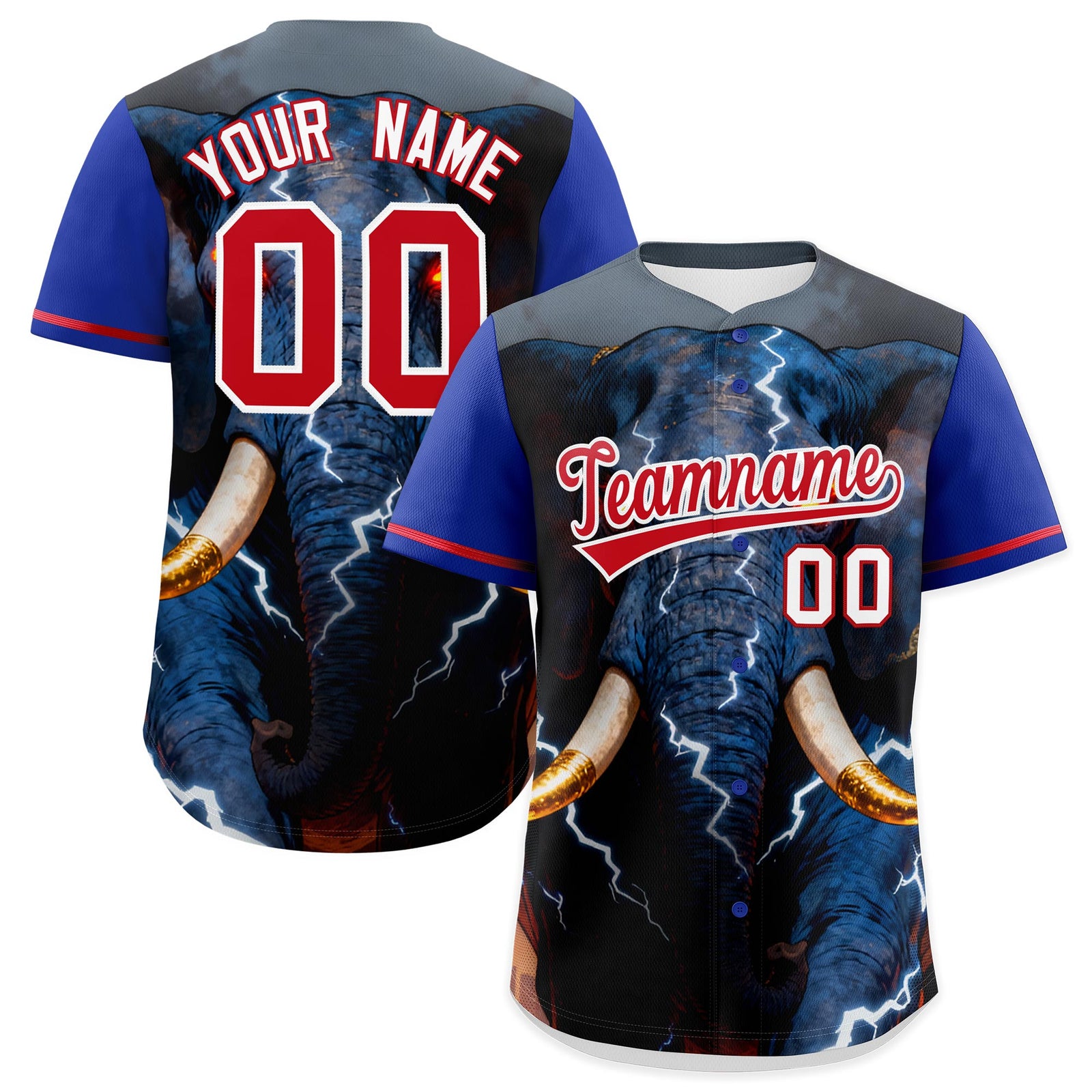 Custom Royal Blue Red White Elephant Animal Series Personalization Graffiti Pattern Baseball Jersey| KXKSHOP