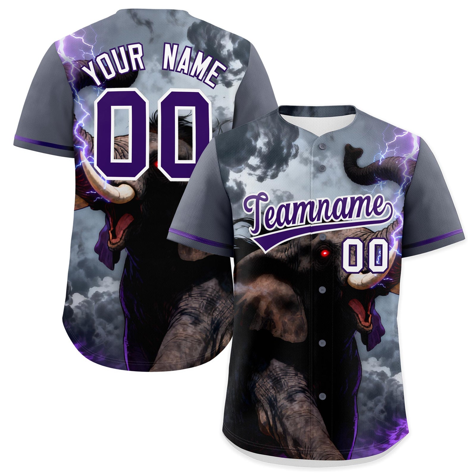 Custom Purple White Elephant Animal Series Personalization Graffiti Pattern Baseball Jersey| KXKSHOP