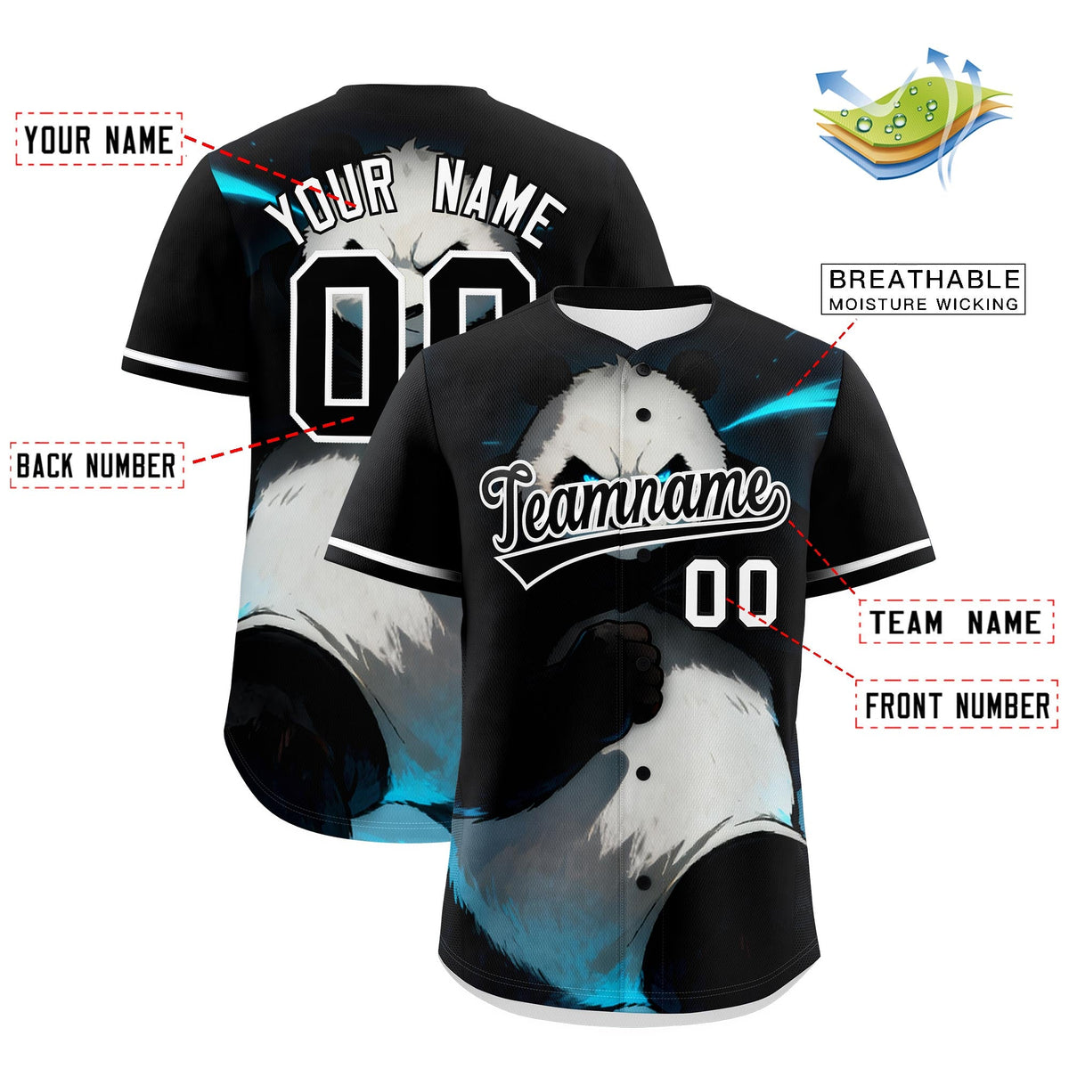Custom Black White Panda Animal Series Personalization Graffiti Pattern Baseball Jersey| KXKSHOP