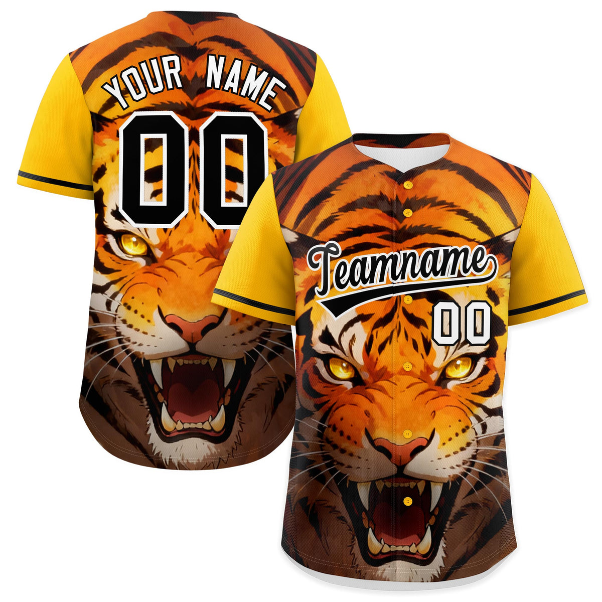 Custom Yellow Black White Tiger Animal Series Personalization Graffiti Pattern Baseball Jersey| KXKSHOP