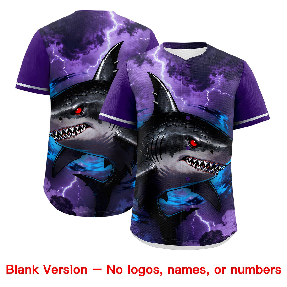 Custom Purple Gray White Shark Animal Series Personalization Graffiti Pattern Baseball Jersey| KXKSHOP