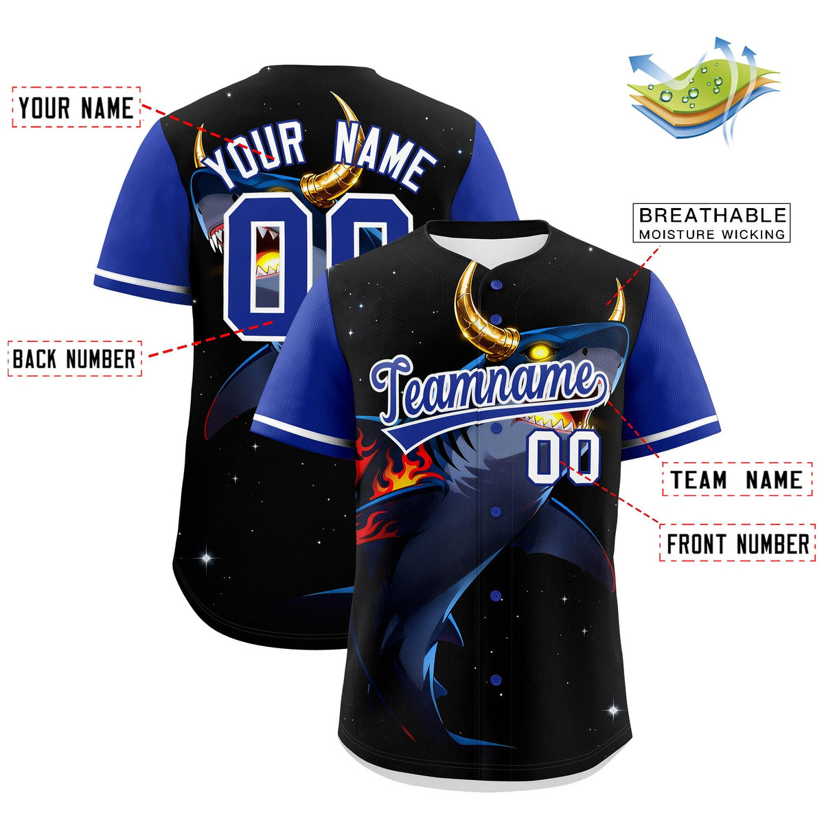 Custom Royal Blue White Animal Series Personalization Graffiti Pattern Baseball Jersey| KXKSHOP
