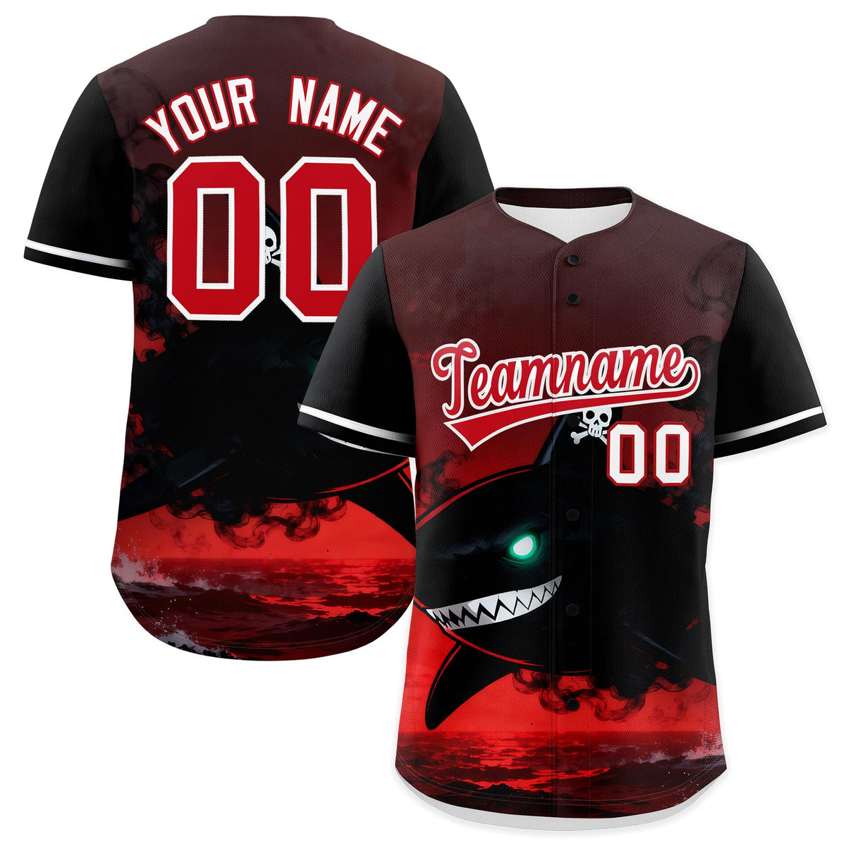 Custom Black Red White Shark Animal Series Personalization Graffiti Pattern Baseball Jersey| KXKSHOP