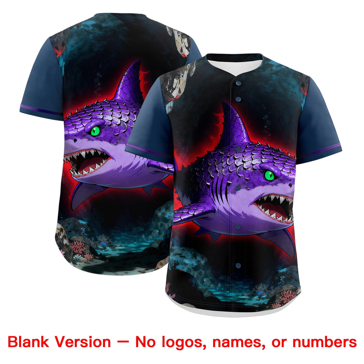Custom Midnight Blue Red White Shark Animal Series Personalization Graffiti Pattern Baseball Jersey| KXKSHOP