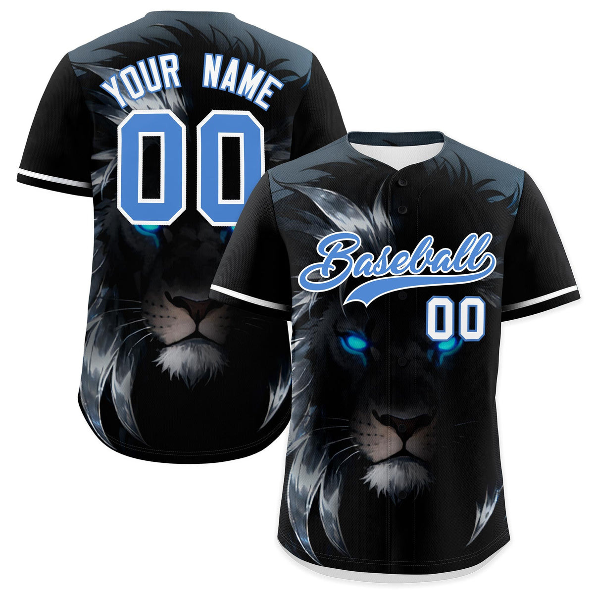 Custom Black Powder Blue White Lion Animal Series Personalization Graffiti Pattern Baseball Jersey| KXKSHOP