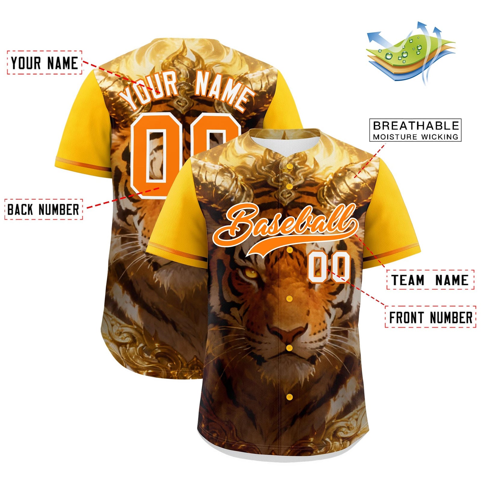 Custom Yellow Orange White Tiger Animal Series Personalization Graffiti Pattern Baseball Jersey| KXKSHOP