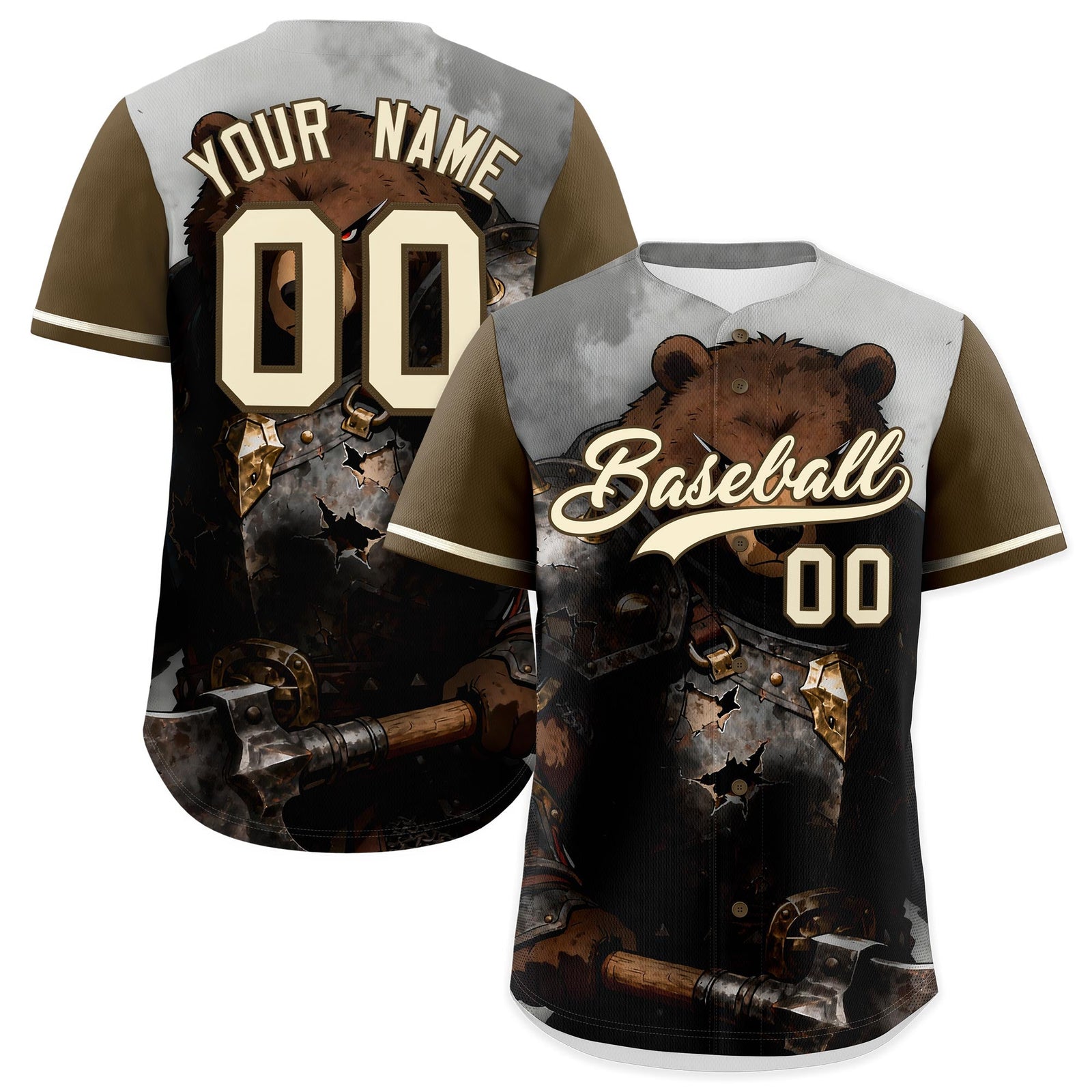 Custom Light Brown Cream Bear Animal Series Personalization Graffiti Pattern Baseball Jersey| KXKSHOP