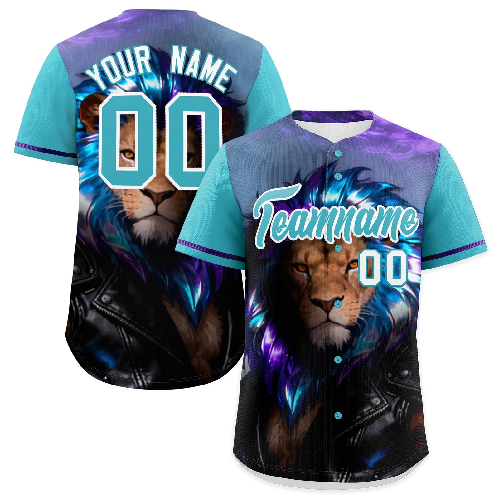 Custom Sky Blue White Lion Animal Series Personalization Graffiti Pattern Baseball Jersey| KXKSHOP