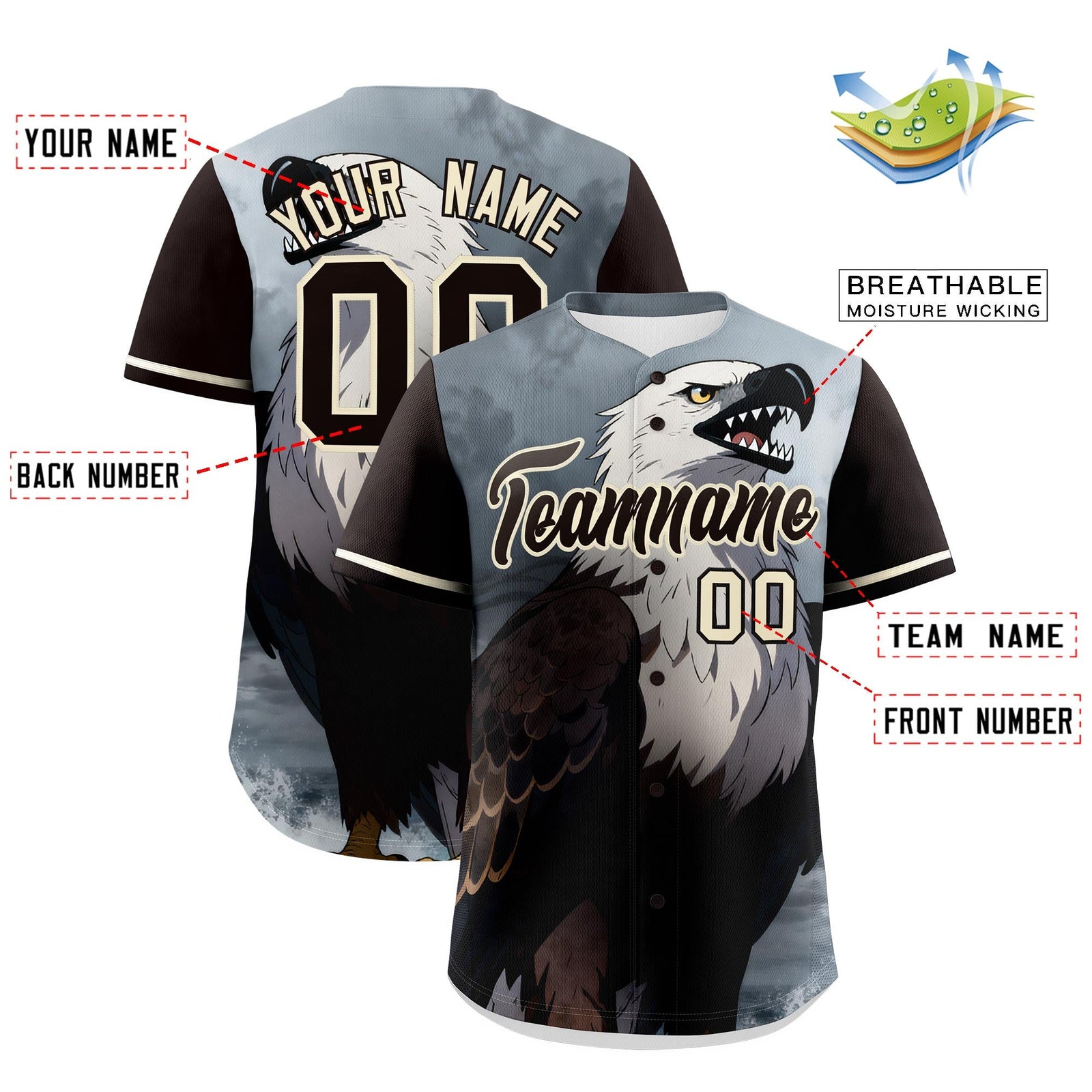 Custom Cream Brown Eagle Animal Series Personalization Graffiti Pattern Baseball Jersey| KXKSHOP