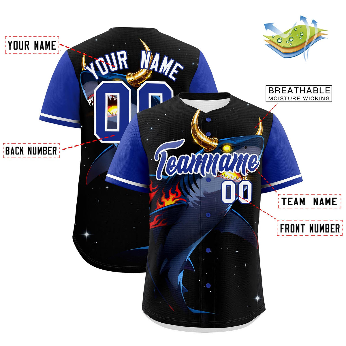 Custom Royal Blue White Animal Series Personalization Graffiti Pattern Baseball Jersey| KXKSHOP