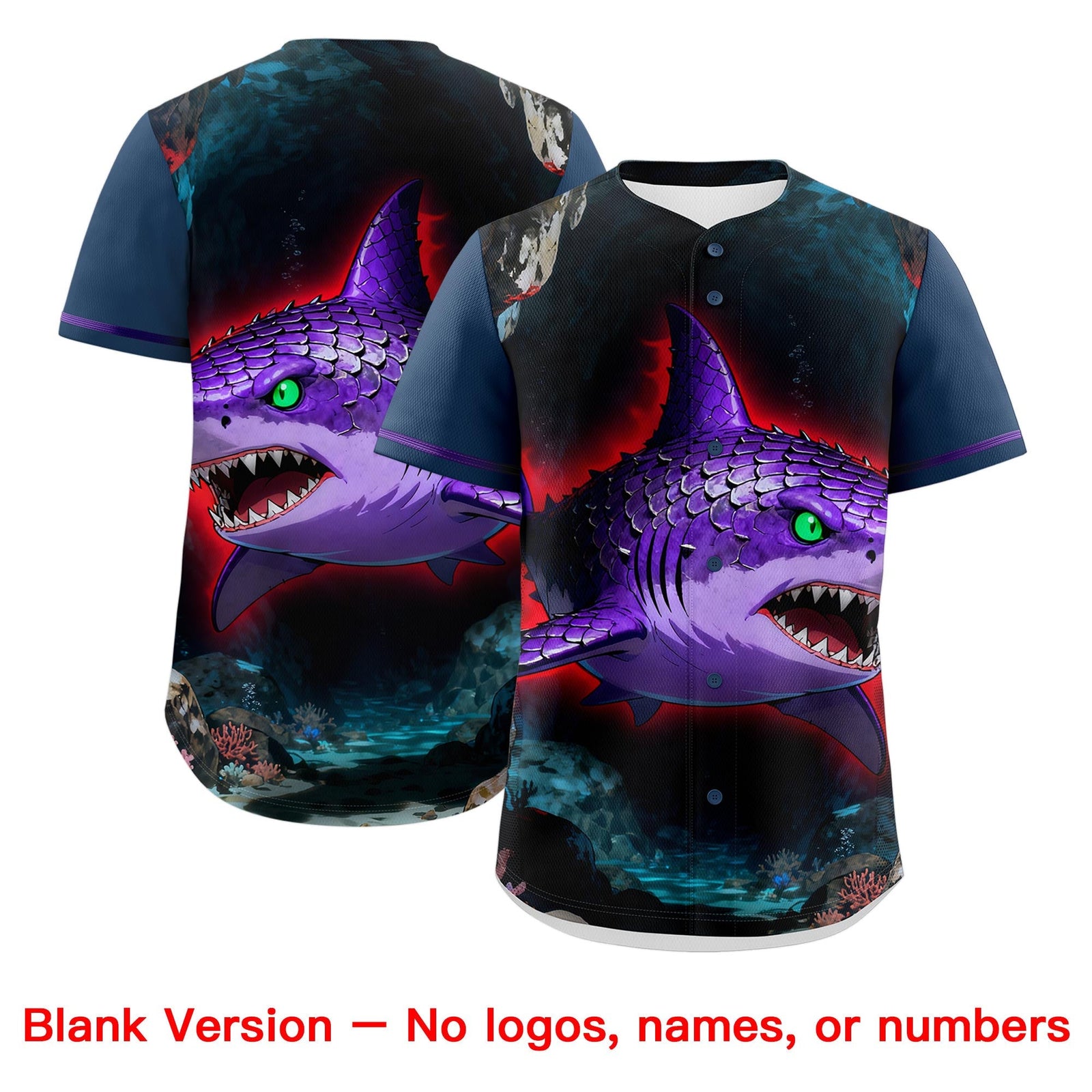 Custom Midnight Blue Red White Shark Animal Series Personalization Graffiti Pattern Baseball Jersey| KXKSHOP