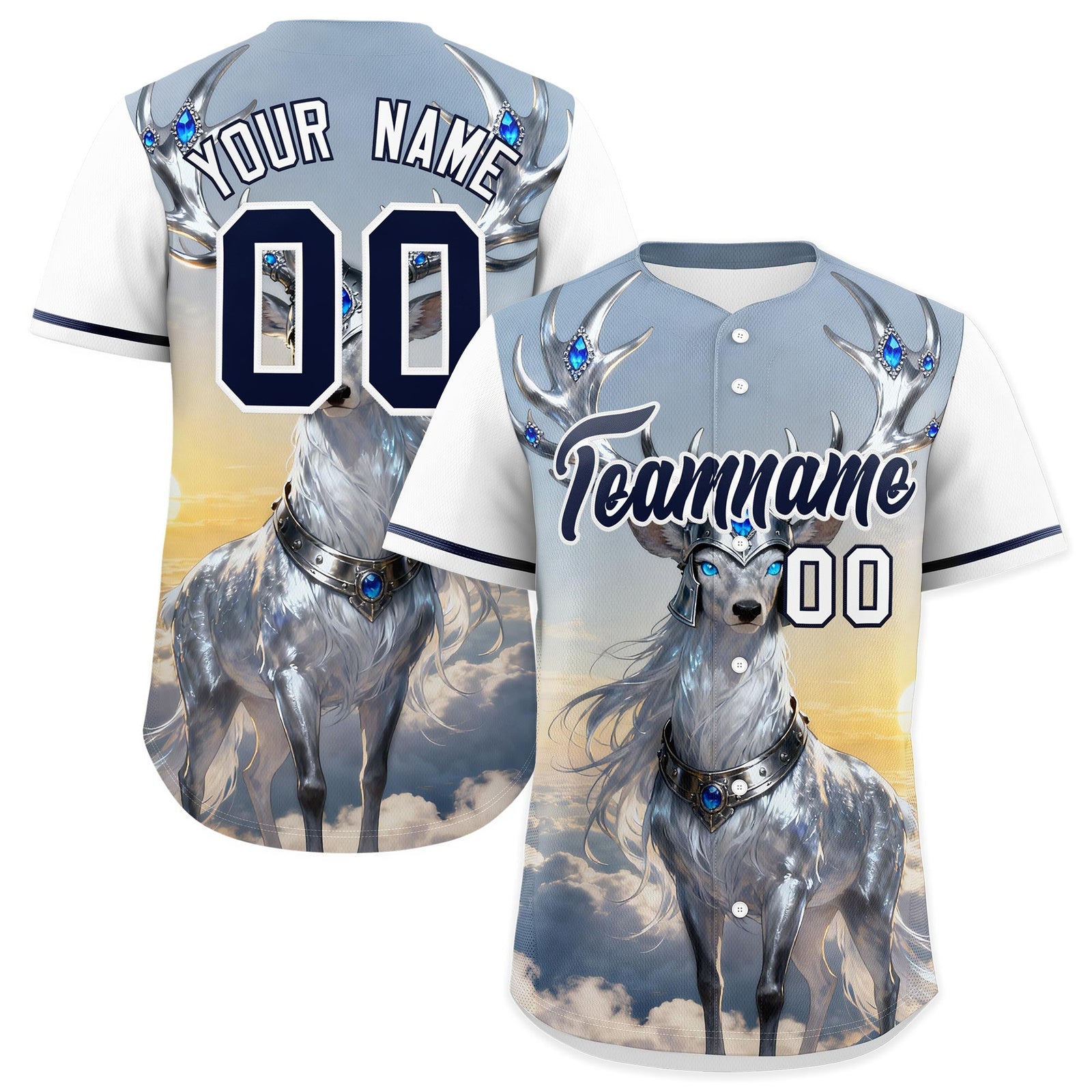 Custom White Navy Deer Animal Series Personalization Graffiti Pattern Baseball Jersey| KXKSHOP