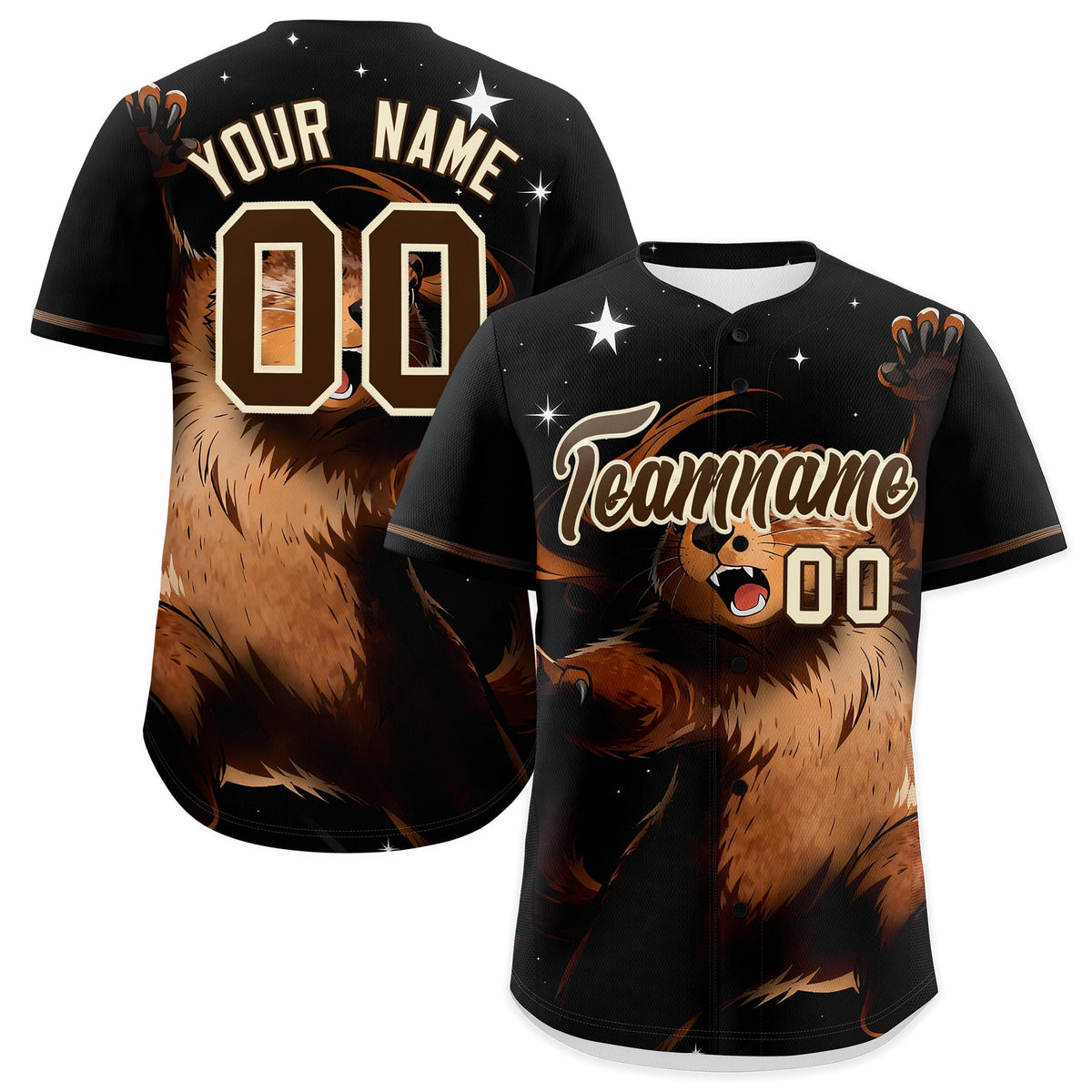 Custom Black Brown Cream Animal Series Personalization Graffiti Pattern Baseball Jersey| KXKSHOP