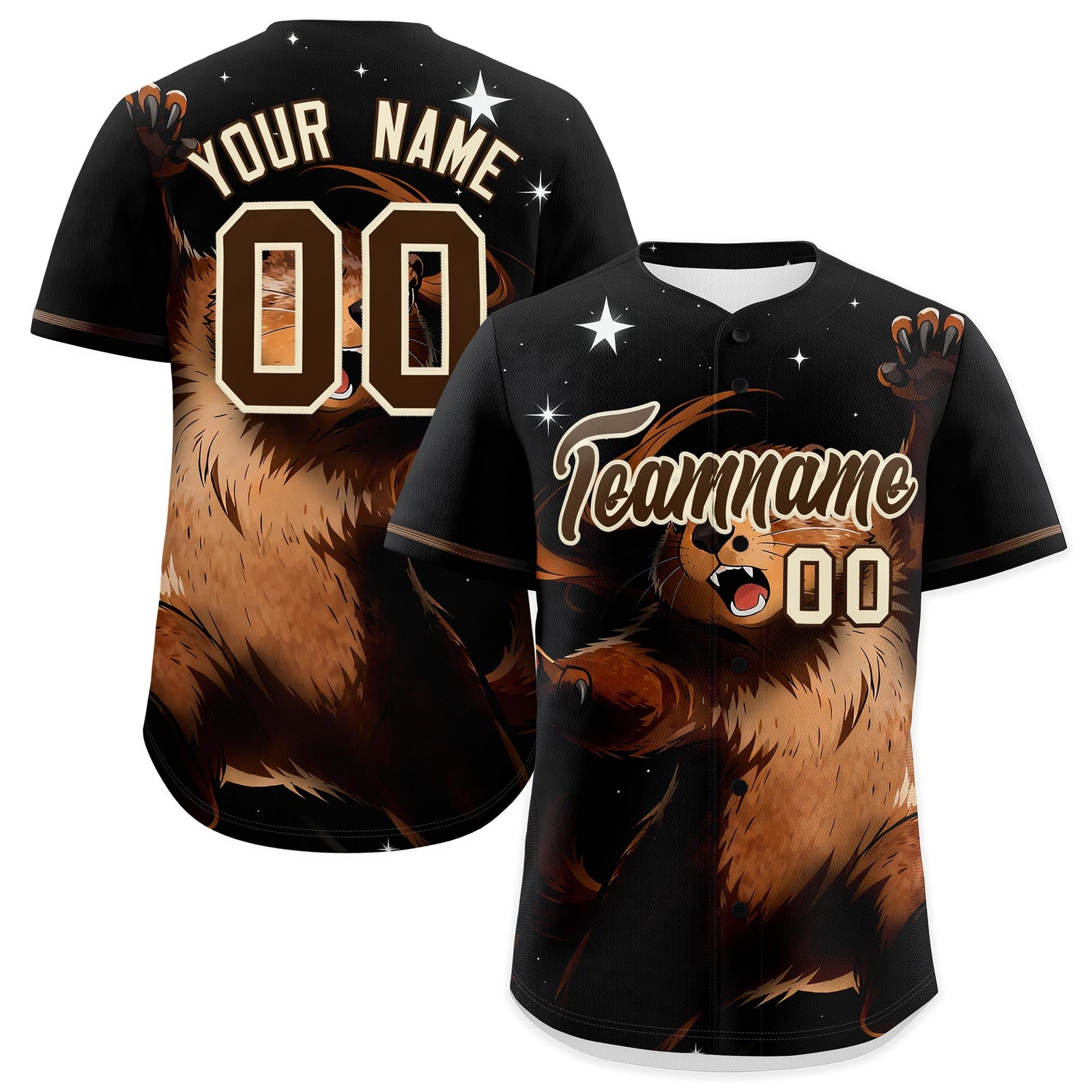 Custom Black Brown Cream Animal Series Personalization Graffiti Pattern Baseball Jersey| KXKSHOP