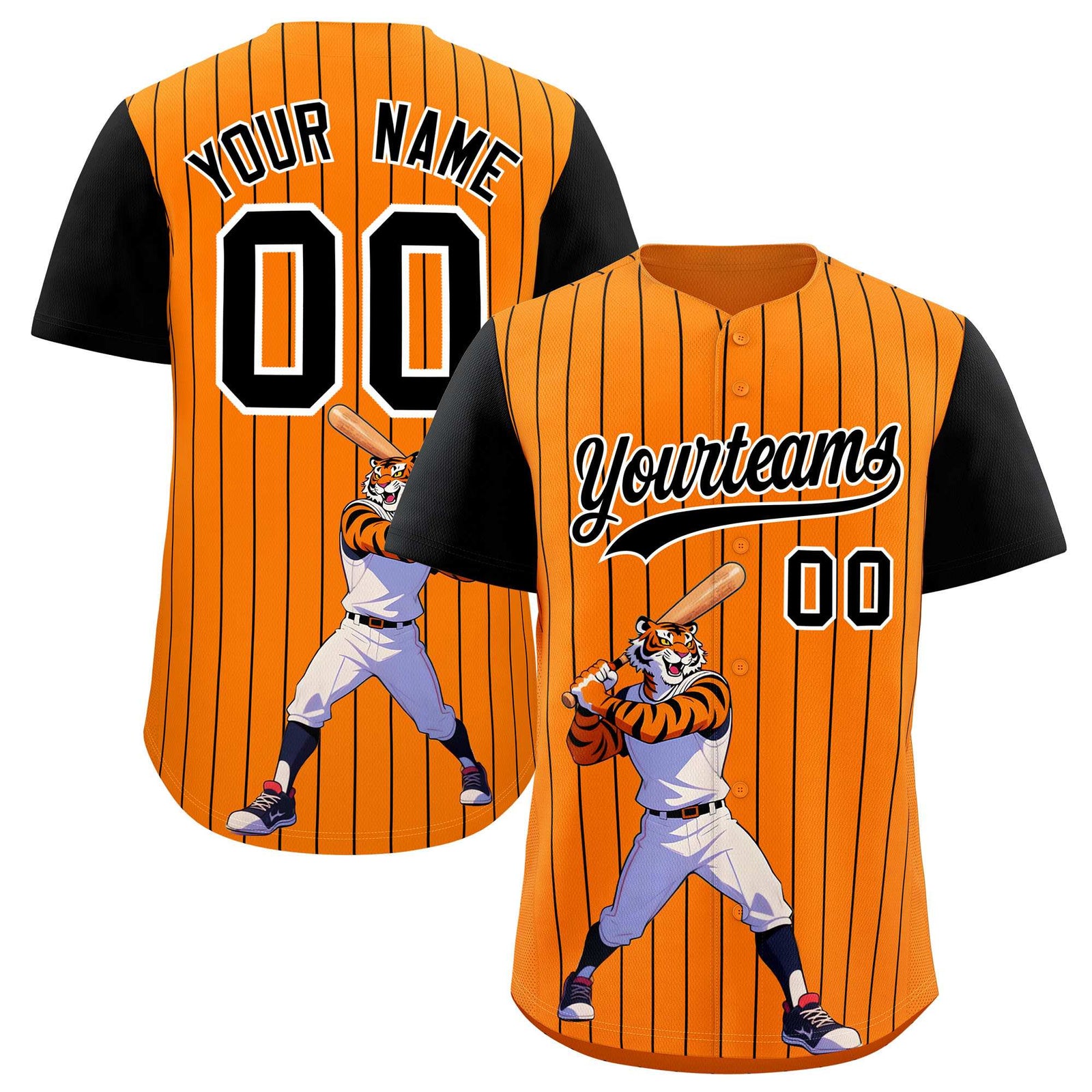 Custom Orange Black Stripe Animals Graffiti Pattern Raglan Sleeves Authentic Baseball Jersey