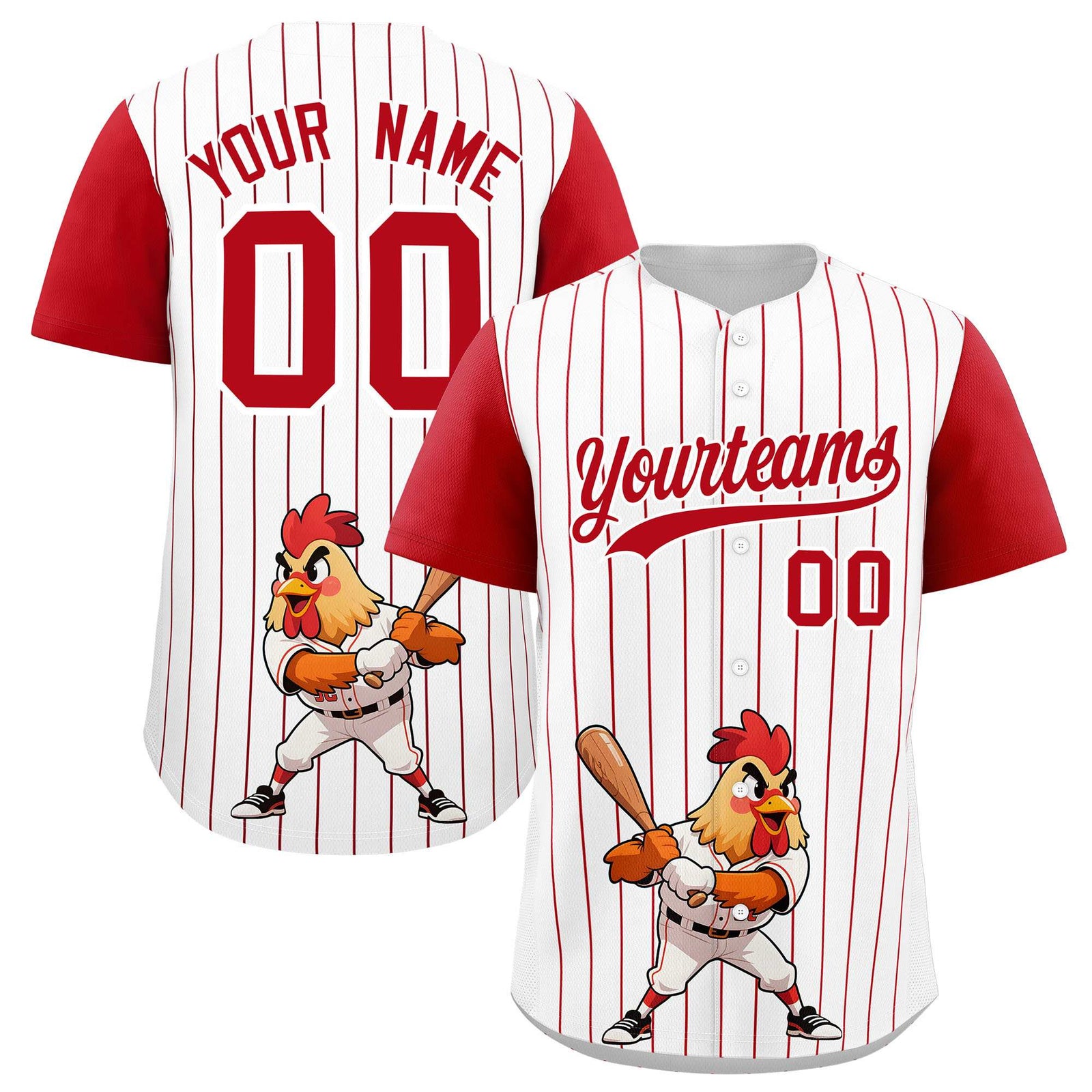 Custom White Red Stripe Animals Graffiti Pattern Raglan Sleeves Authentic Baseball Jersey