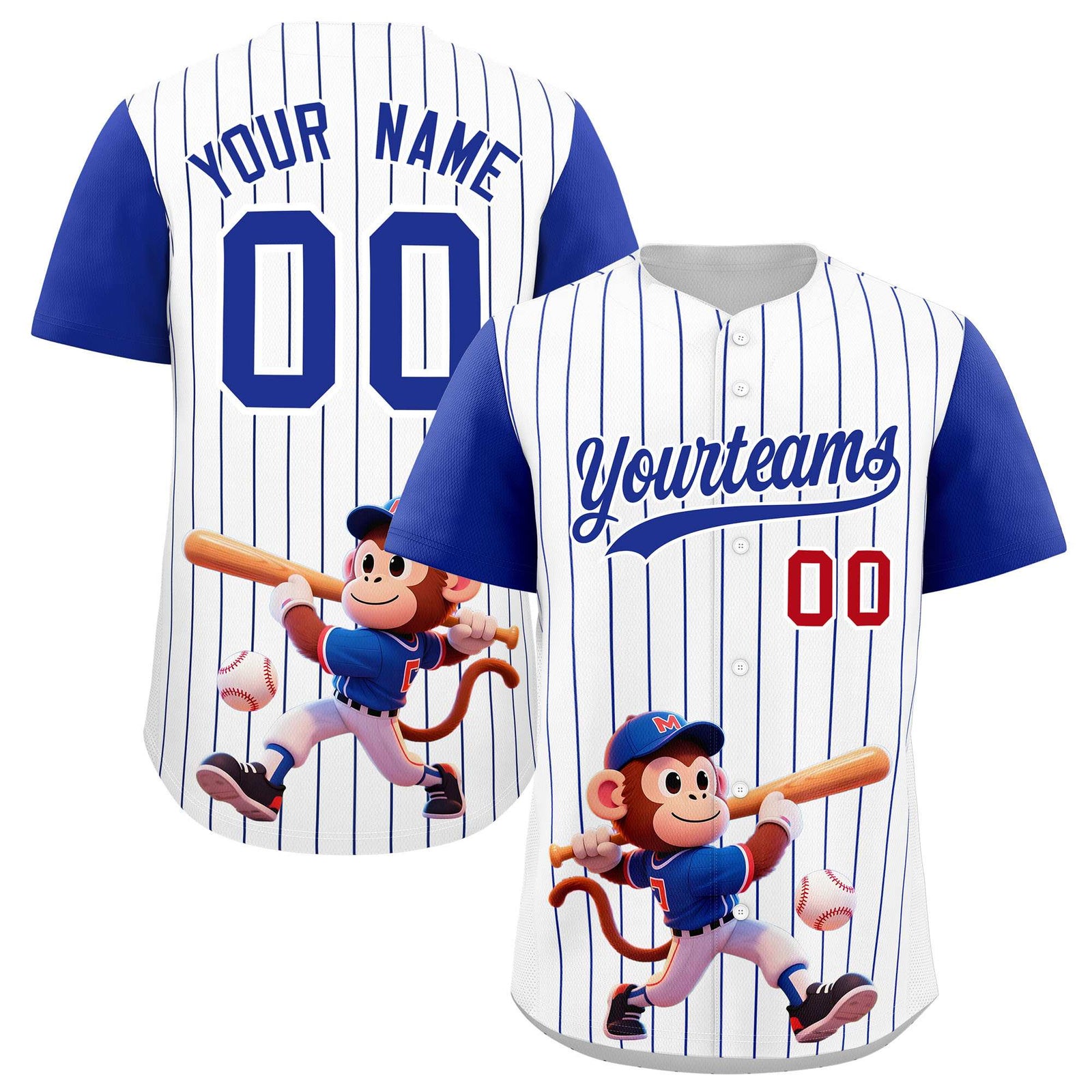 Custom White Royal Stripe Animals Graffiti Pattern Raglan Sleeves Authentic Baseball Jersey
