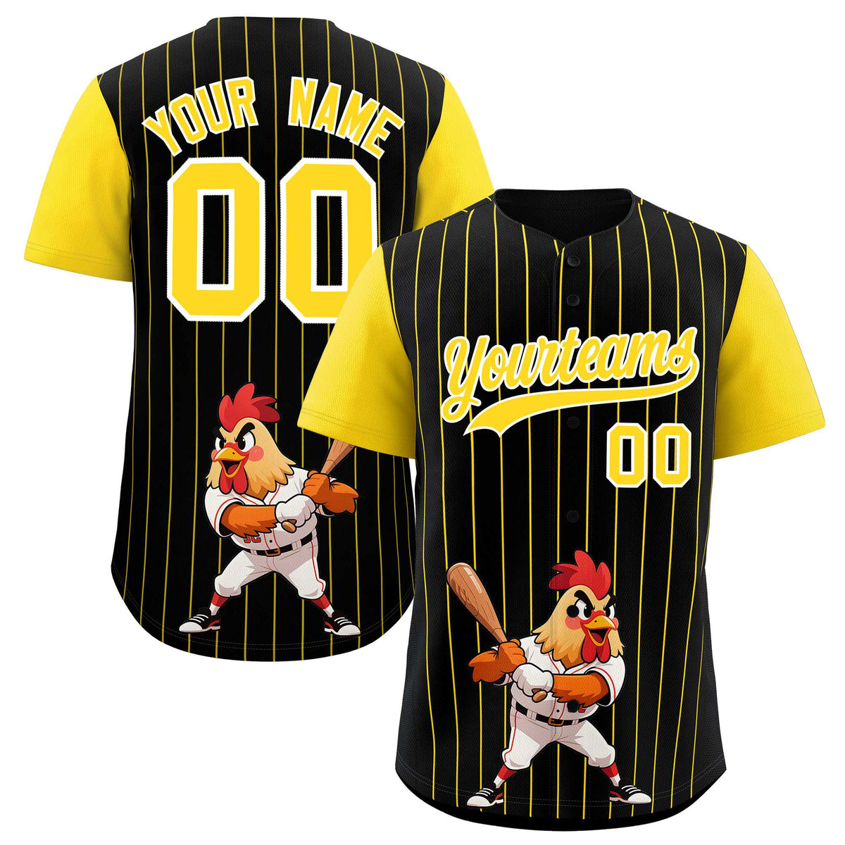 Custom Black Gold Stripe Animals Graffiti Pattern Raglan Sleeves Authentic Baseball Jersey