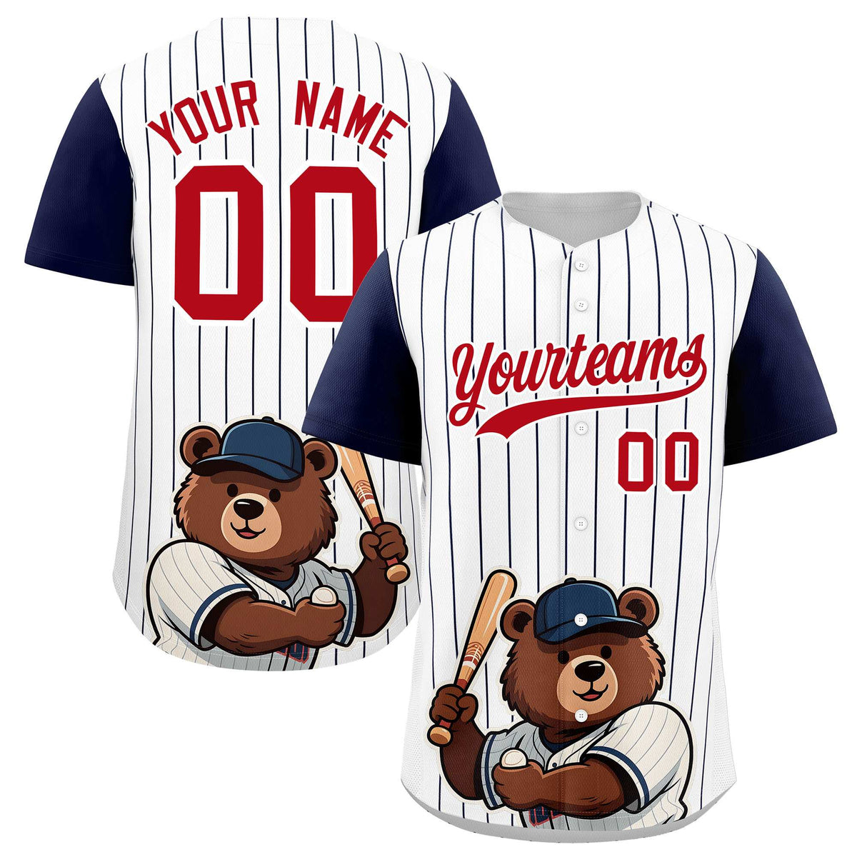 Custom White Navy Stripe Animals Graffiti Pattern Raglan Sleeves Authentic Baseball Jersey